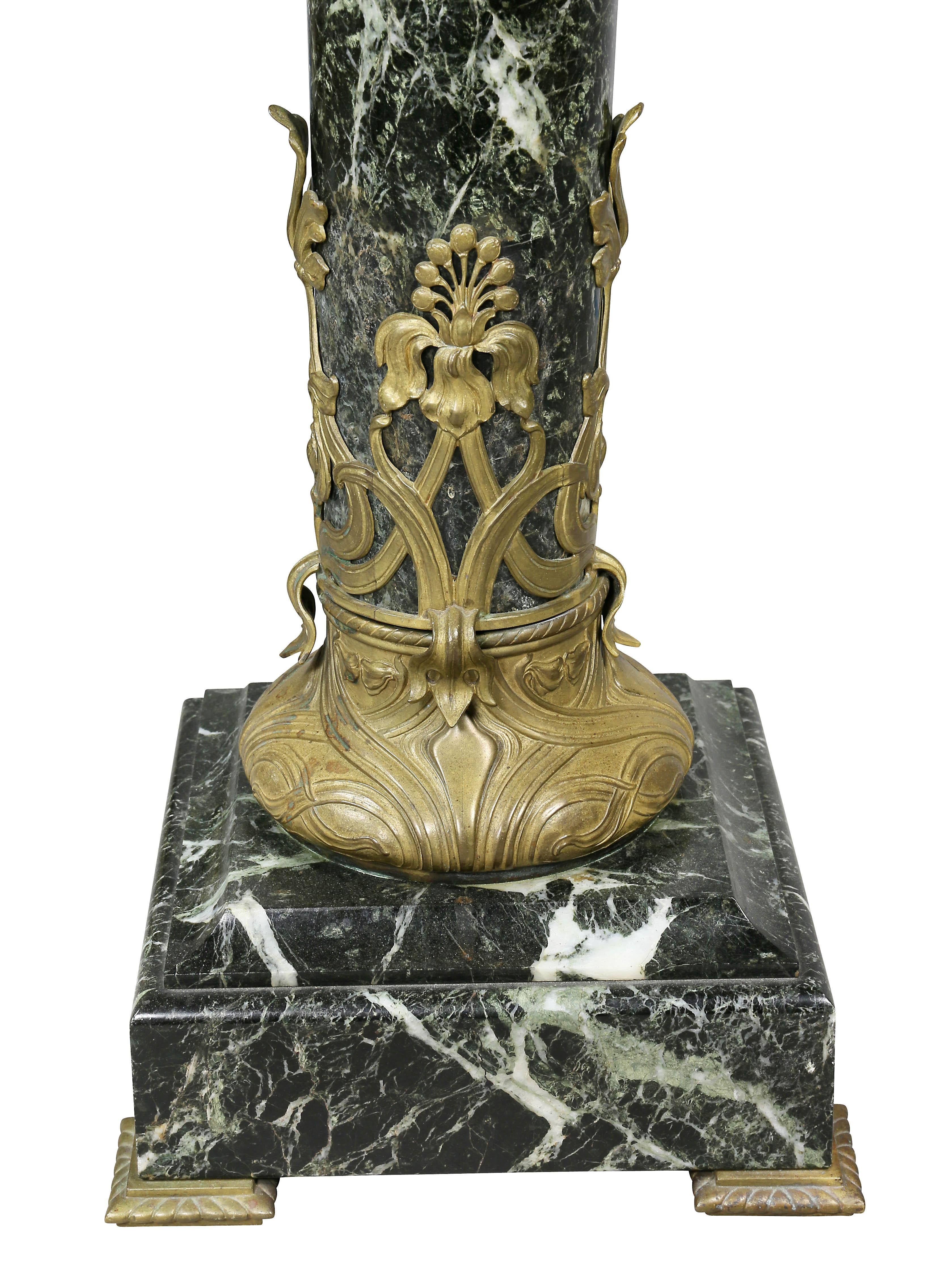 Art Nouveau Antico Verde Marble and Bronze Mounted Pedestal 1