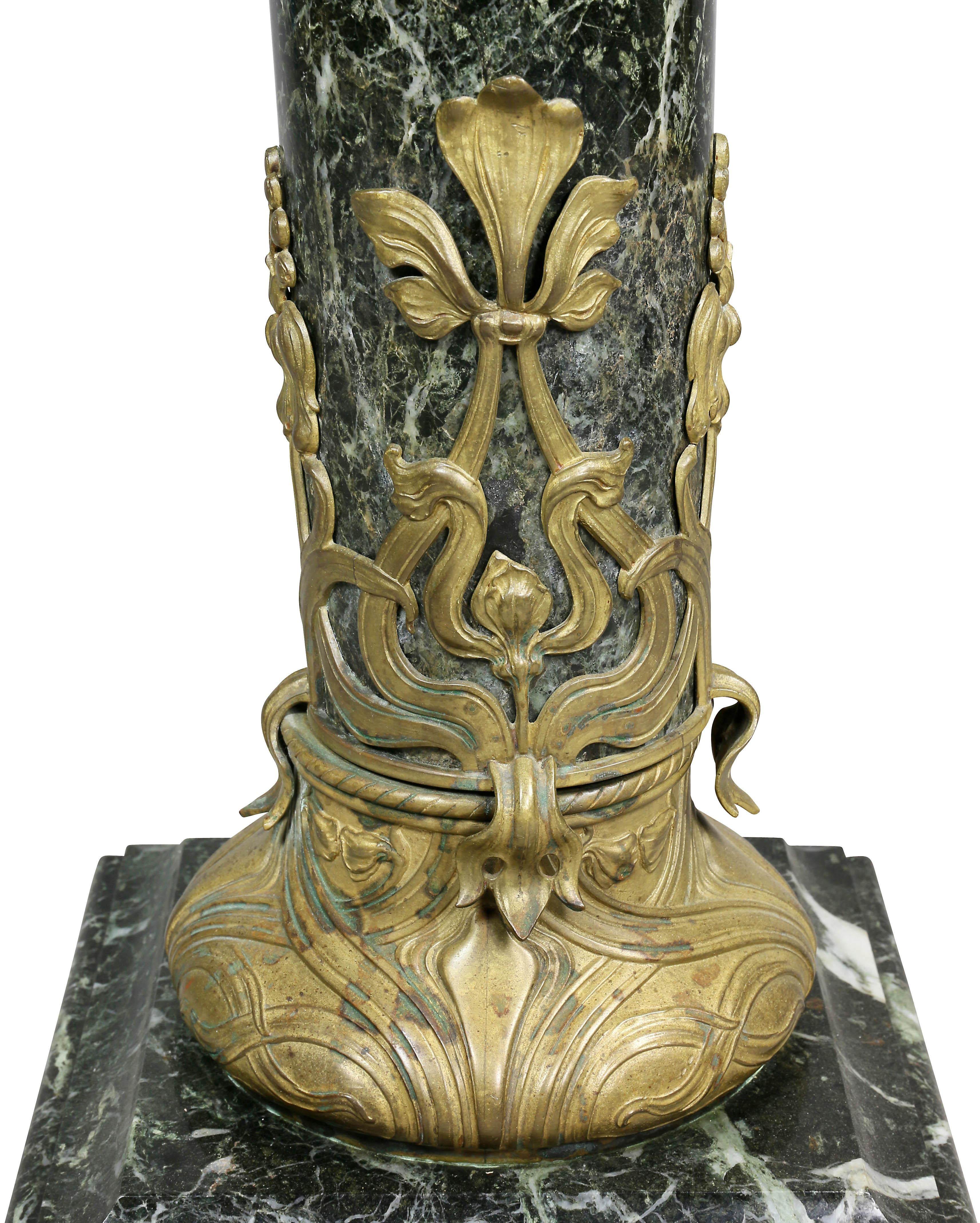 Art Nouveau Antico Verde Marble and Bronze Mounted Pedestal 2