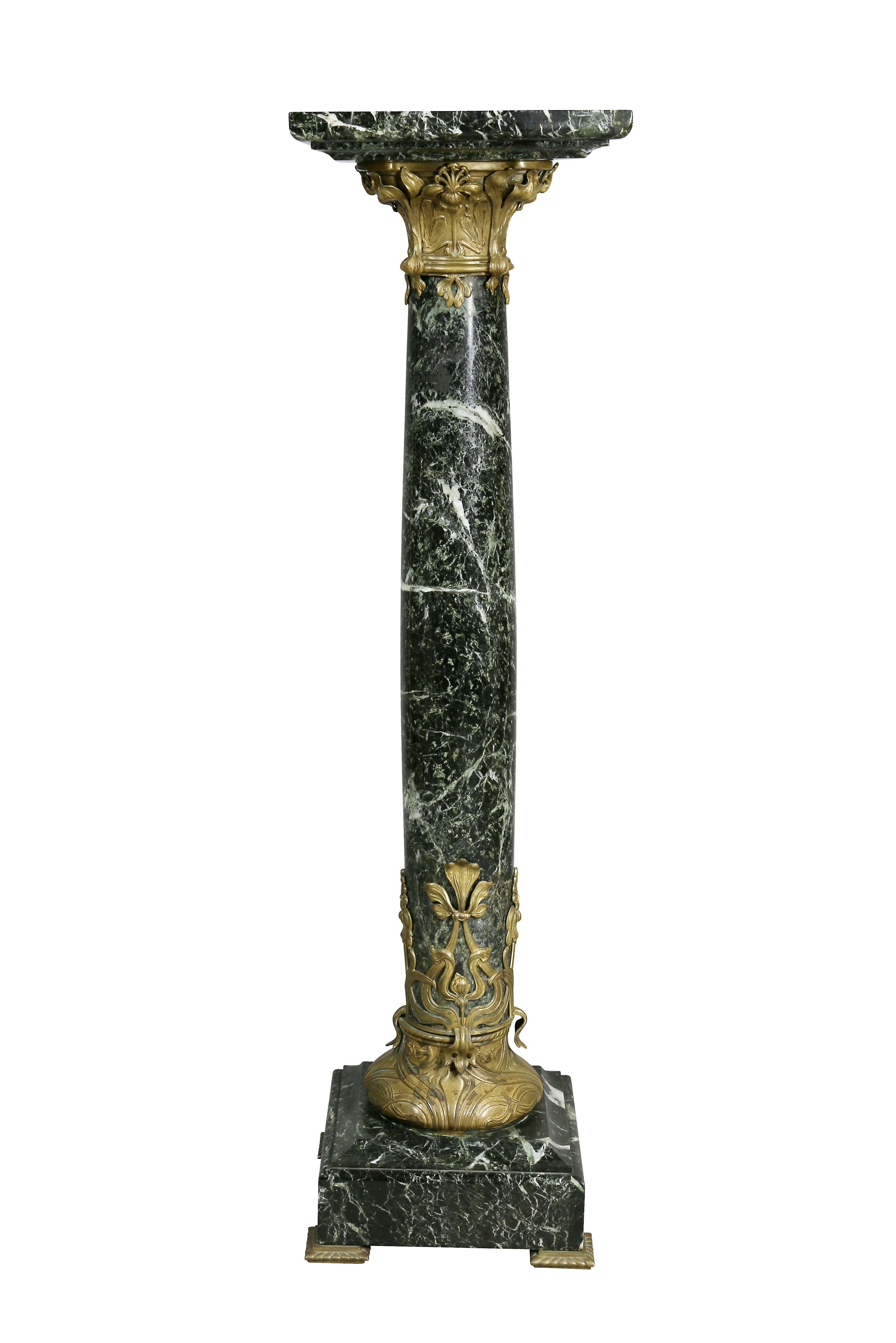 Art Nouveau Antico Verde Marble and Bronze Mounted Pedestal 3