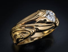 Art Nouveau Antique 1.24 Ct Diamond Gold Unisex Ring