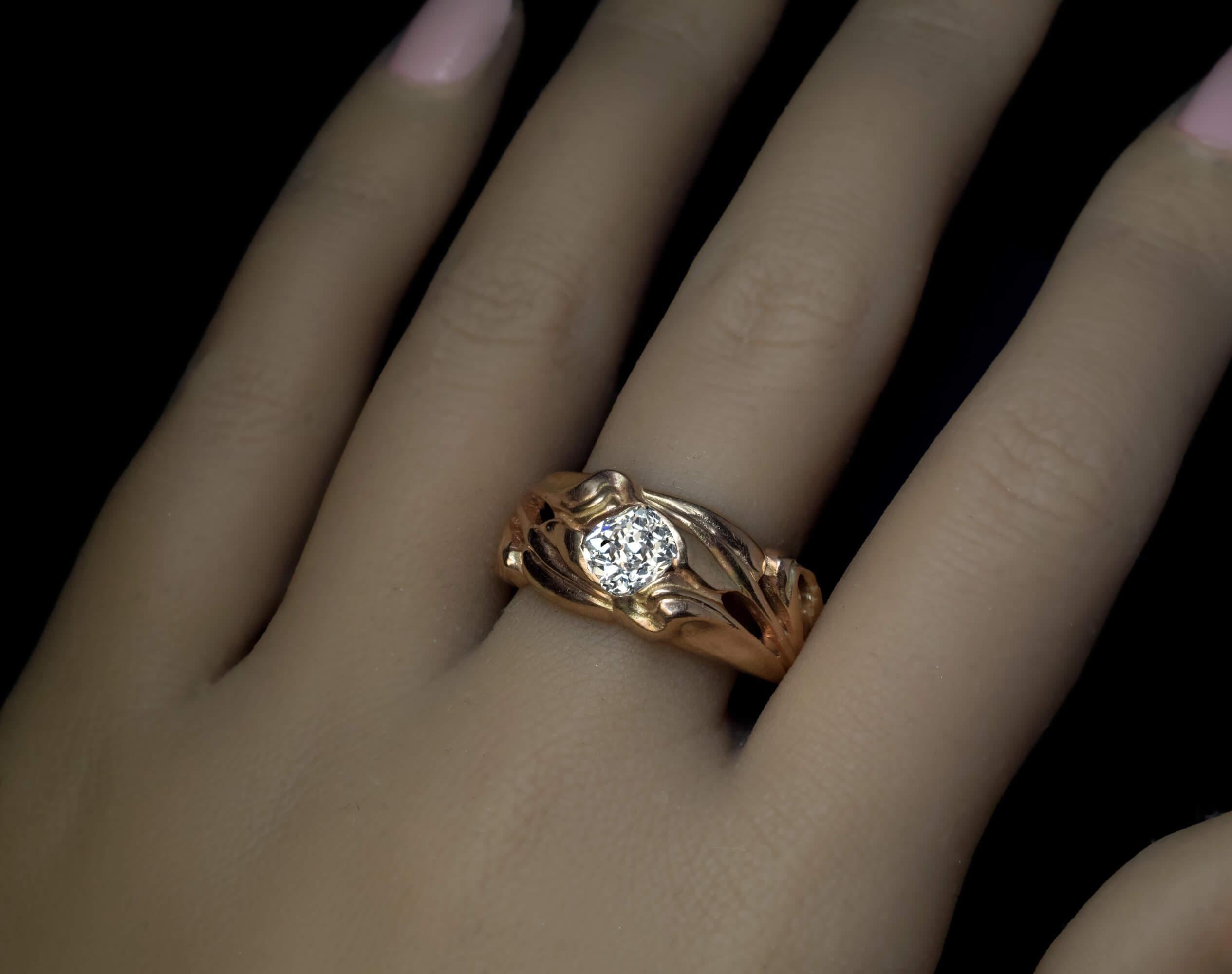 Art Nouveau Antique 1.24 Ct Diamond Gold Unisex Ring In Excellent Condition For Sale In Chicago, IL