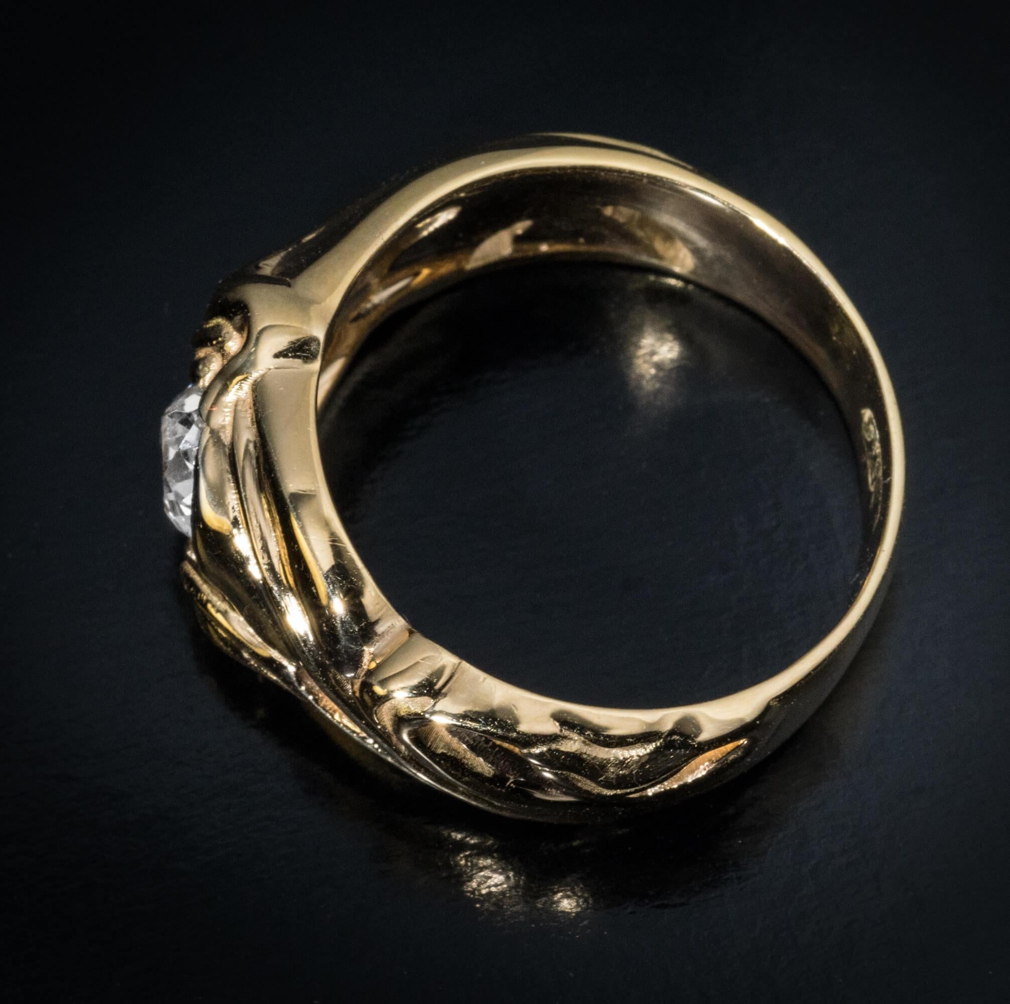 Art Nouveau Antique 1.24 Ct Diamond Gold Unisex Ring For Sale 1