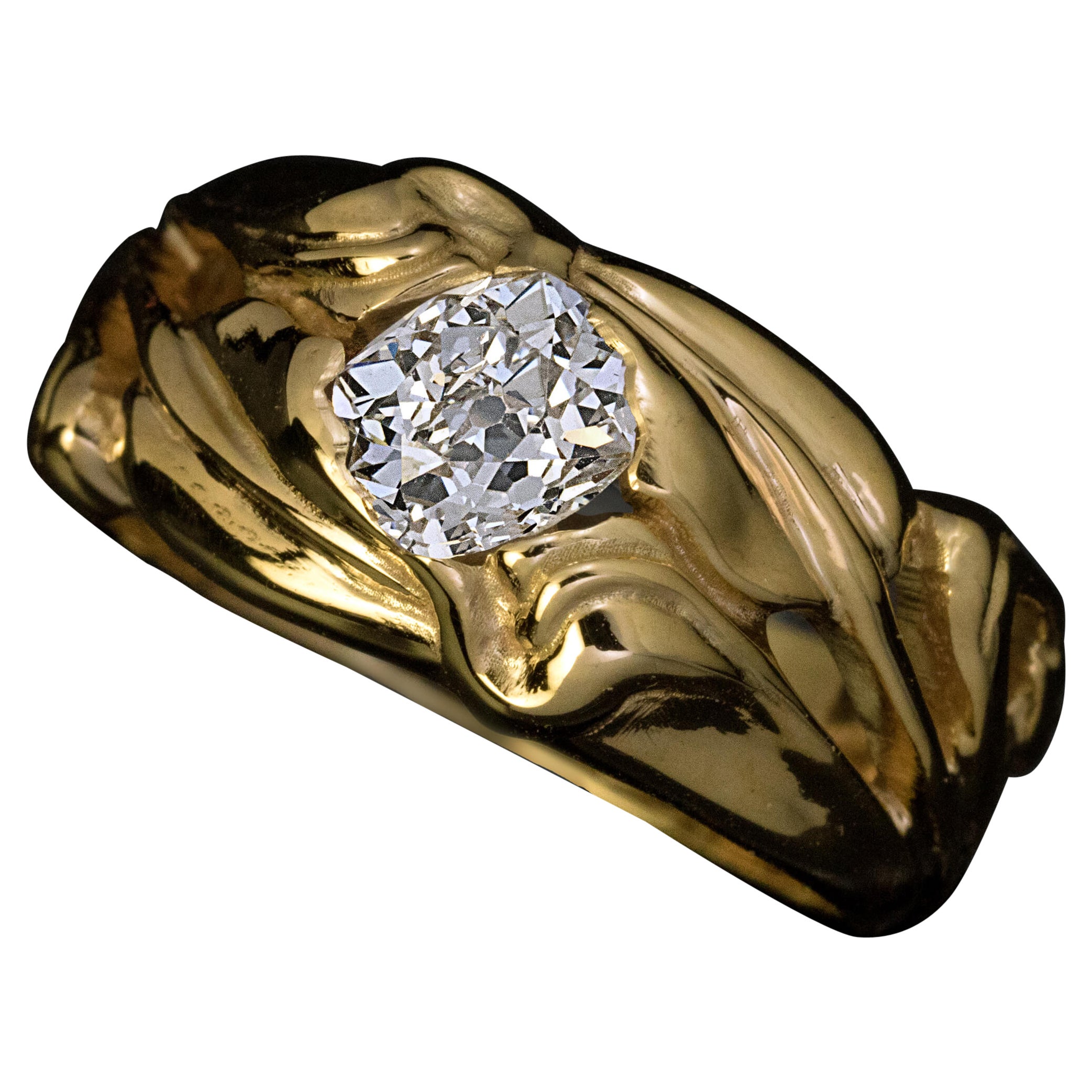 Anello unisex in oro antico 1,24 carati con diamante Art Nouveau