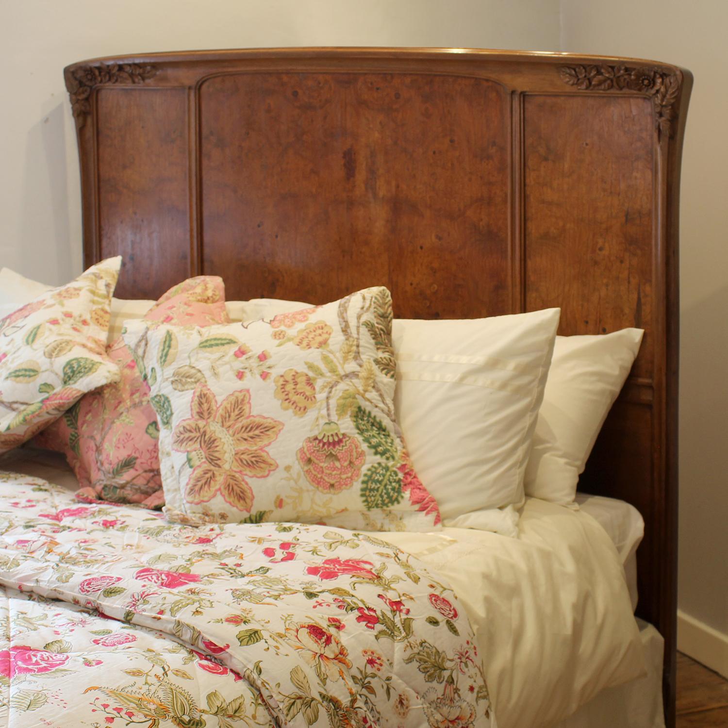 Early 20th Century Art Nouveau Antique Bed in Burr Walnut, WK194