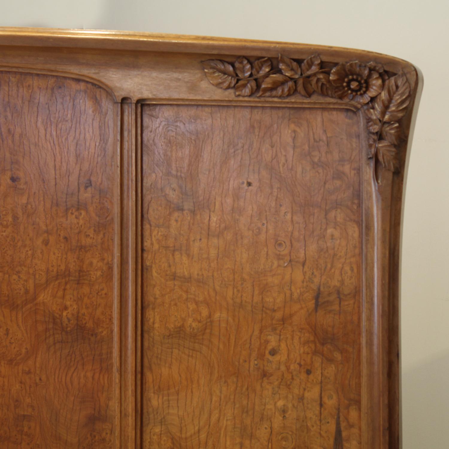 Fruitwood Art Nouveau Antique Bed in Burr Walnut, WK194