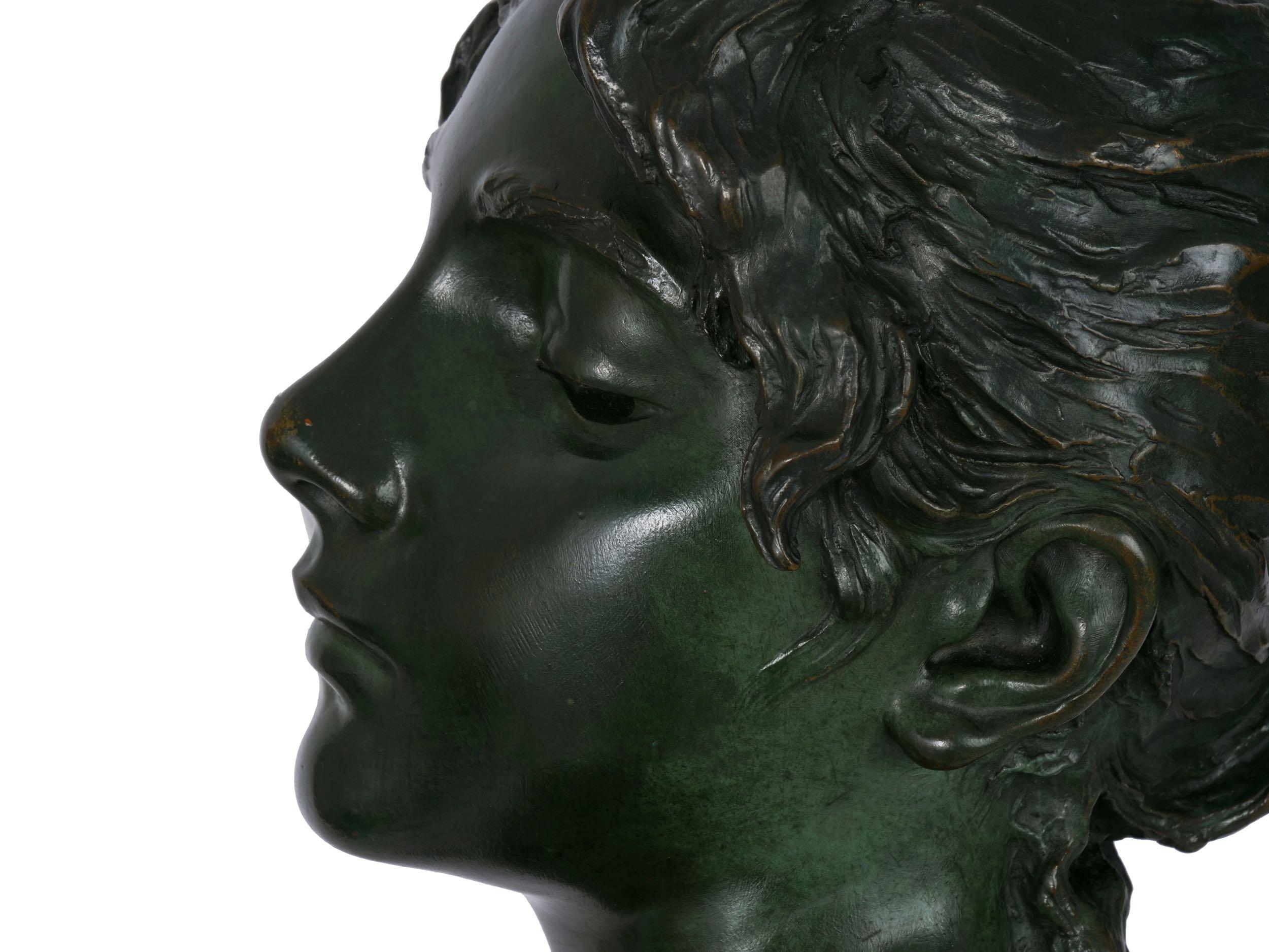Art Nouveau Antique Bronze Sculpture “Bust of Diane” by Emmanuel Villanis 5