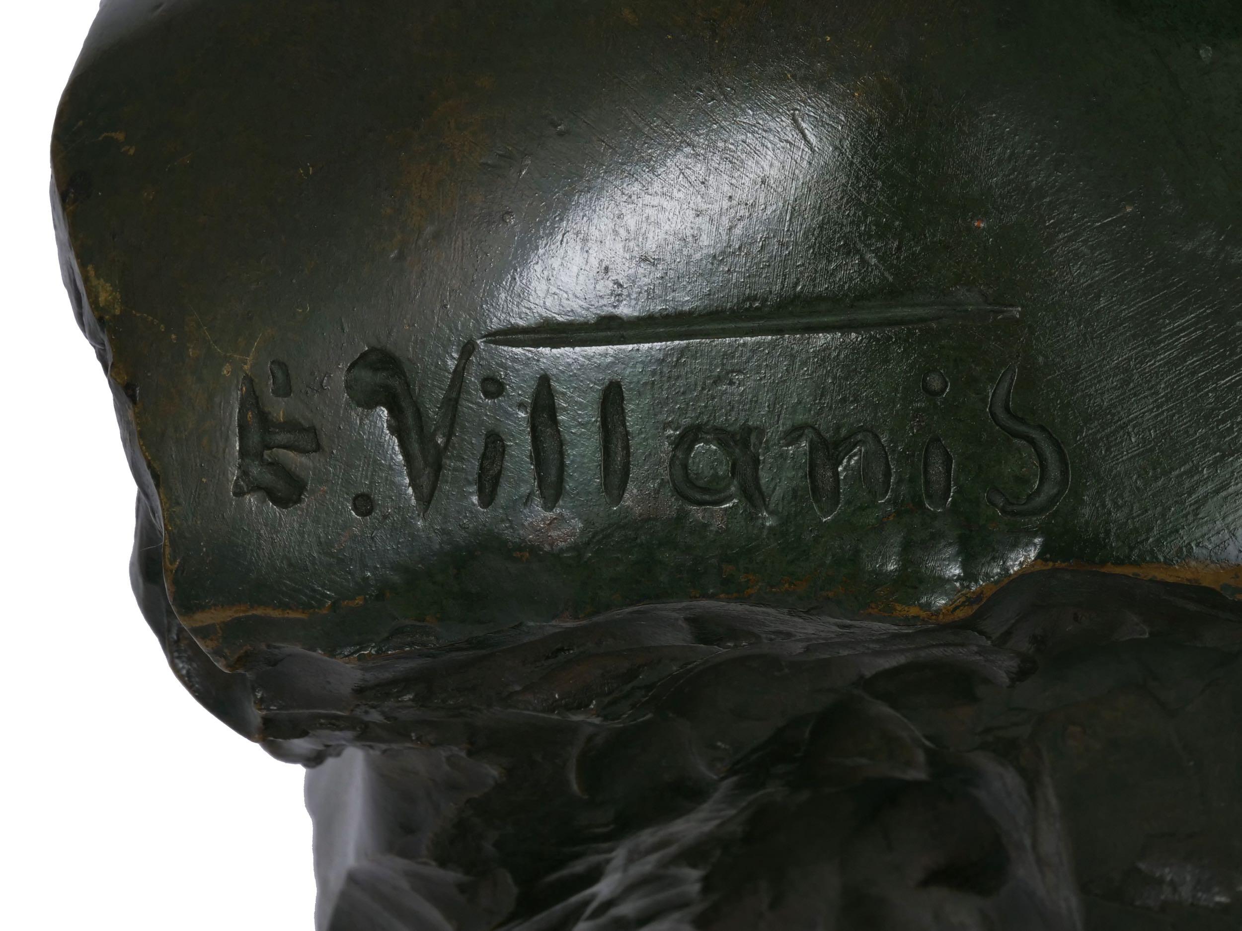 Art Nouveau Antique Bronze Sculpture “Bust of Diane” by Emmanuel Villanis 6