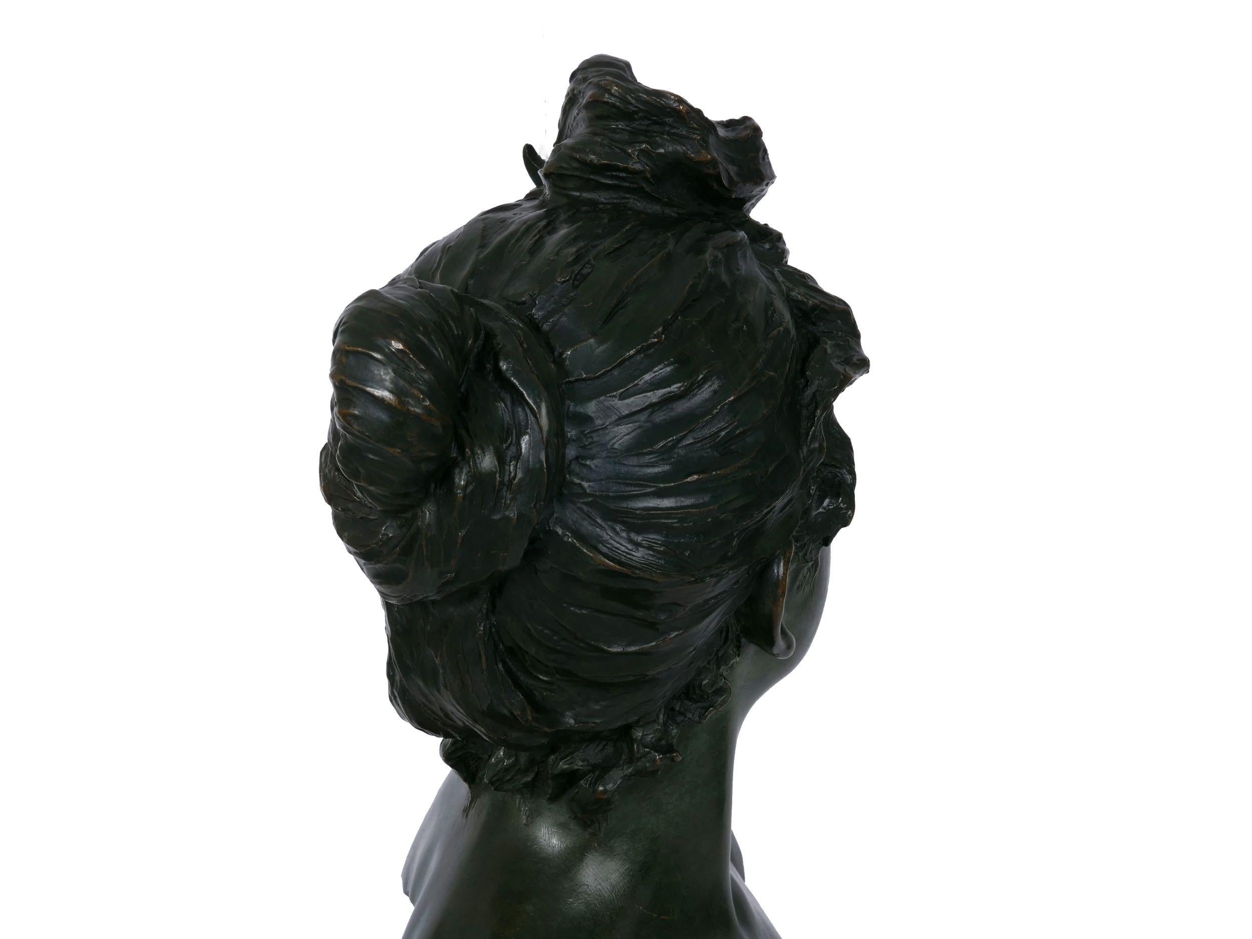 Art Nouveau Antique Bronze Sculpture “Bust of Diane” by Emmanuel Villanis 7