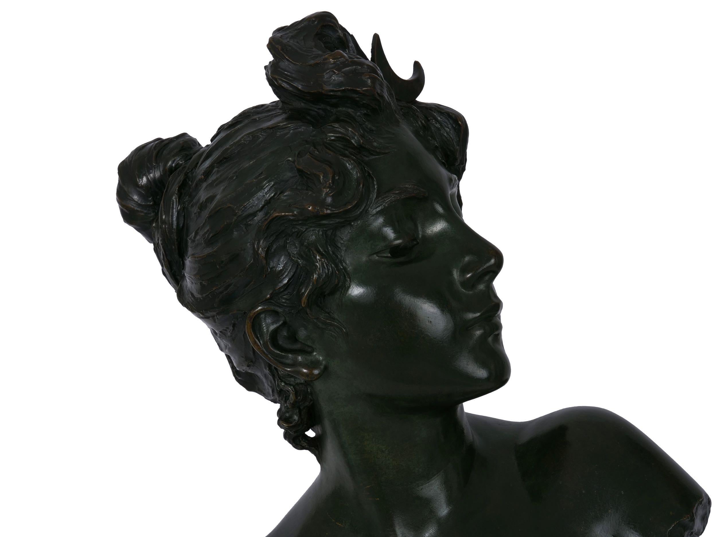 Art Nouveau Antique Bronze Sculpture “Bust of Diane” by Emmanuel Villanis 8