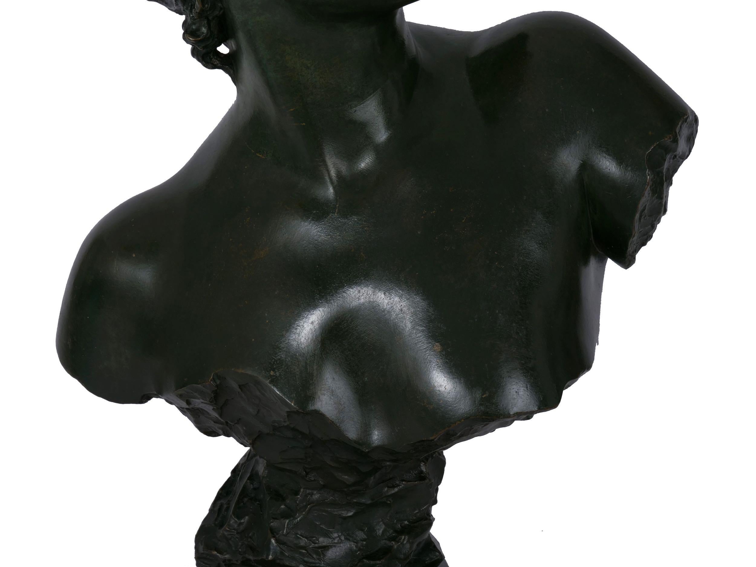 Art Nouveau Antique Bronze Sculpture “Bust of Diane” by Emmanuel Villanis 9