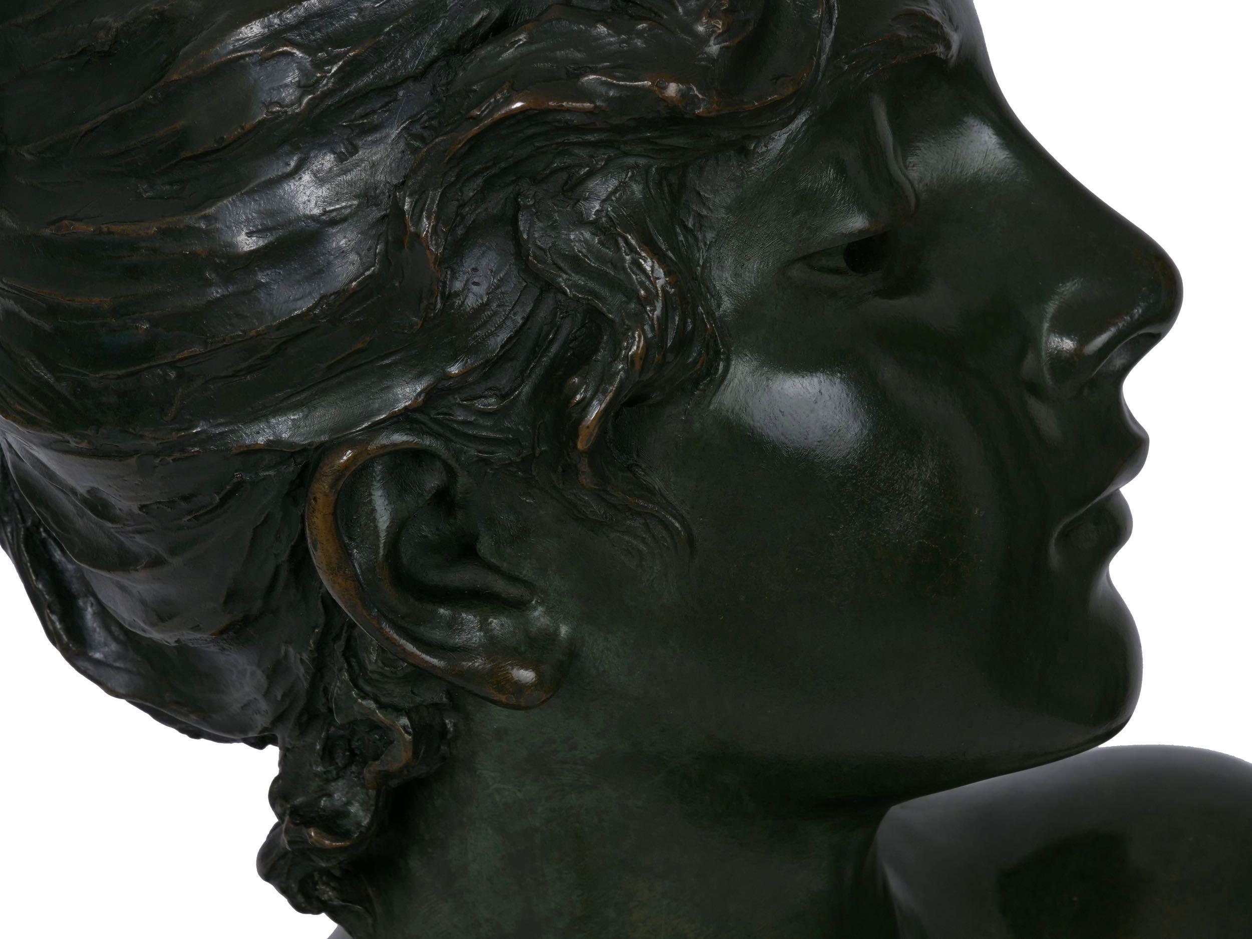 Art Nouveau Antique Bronze Sculpture “Bust of Diane” by Emmanuel Villanis 11
