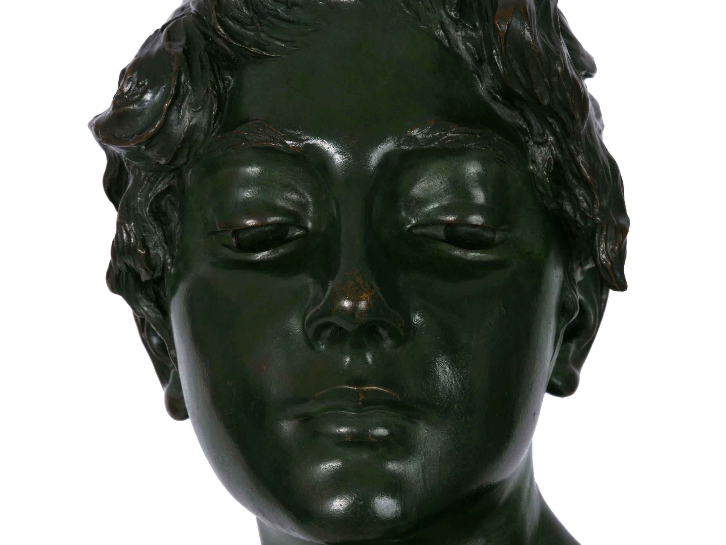 Art Nouveau Antique Bronze Sculpture “Bust of Diane” by Emmanuel Villanis 13