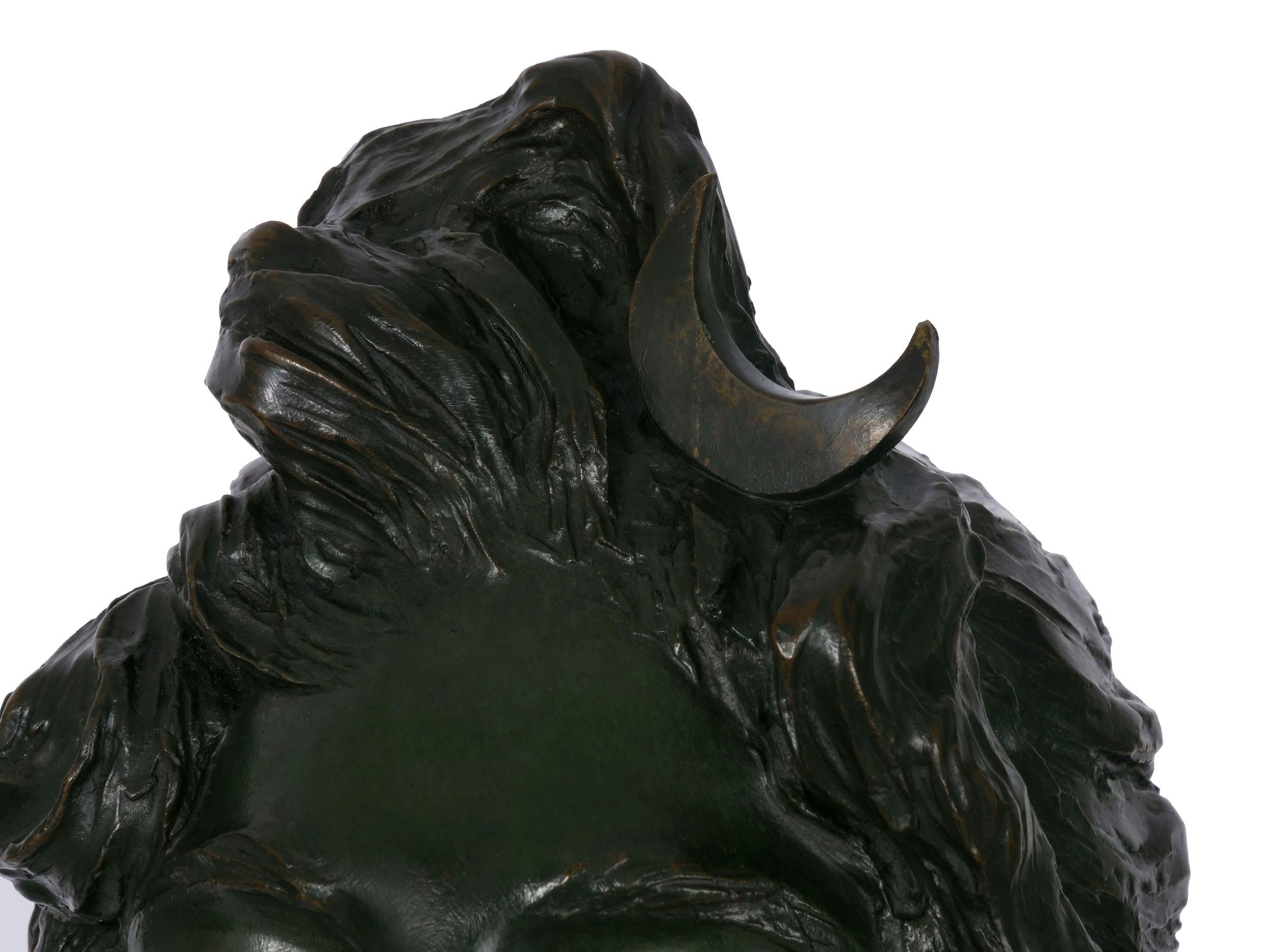 Art Nouveau Antique Bronze Sculpture “Bust of Diane” by Emmanuel Villanis 14