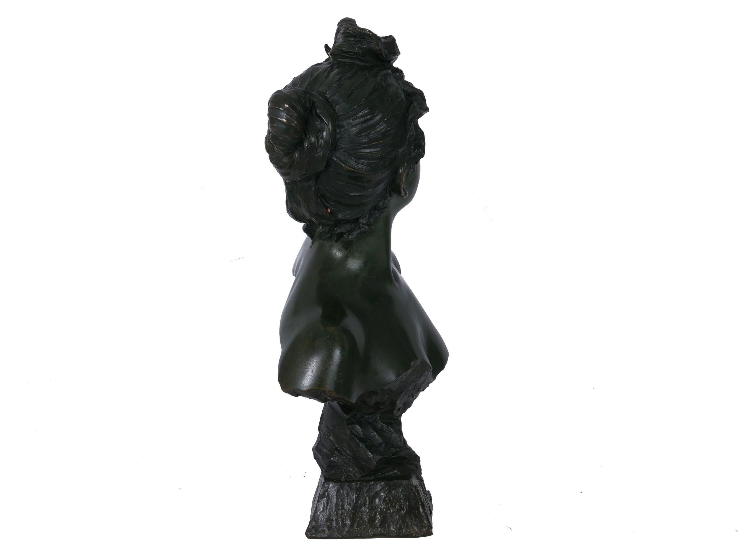 Art Nouveau Antique Bronze Sculpture “Bust of Diane” by Emmanuel Villanis In Good Condition In Shippensburg, PA