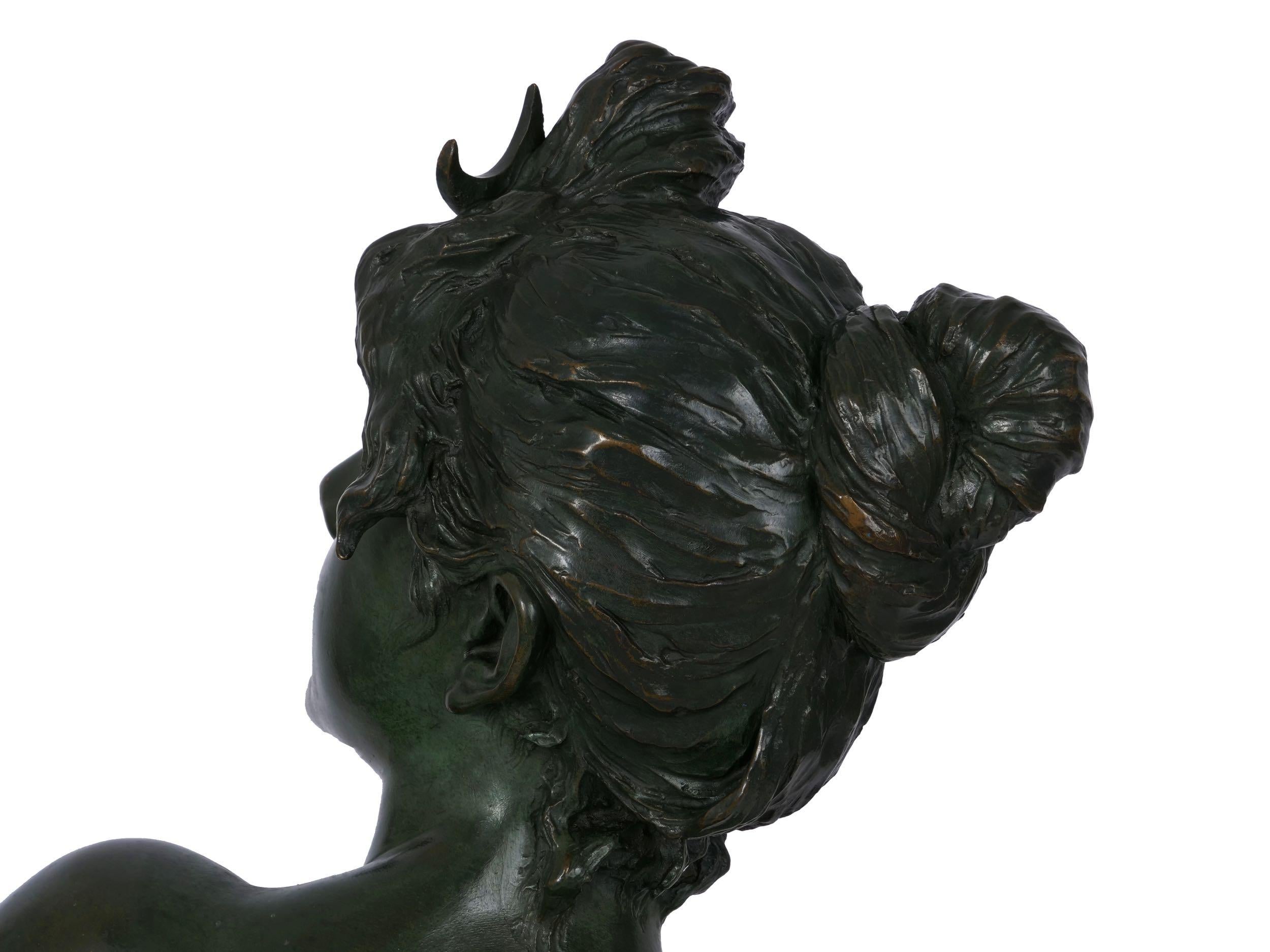 Art Nouveau Antique Bronze Sculpture “Bust of Diane” by Emmanuel Villanis 2