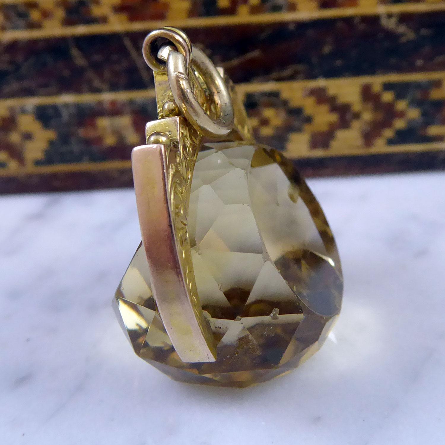 Mixed Cut Art Nouveau Antique Citrine and 9ct Gold Spinner Fob, Hallmarked Chester, 1914