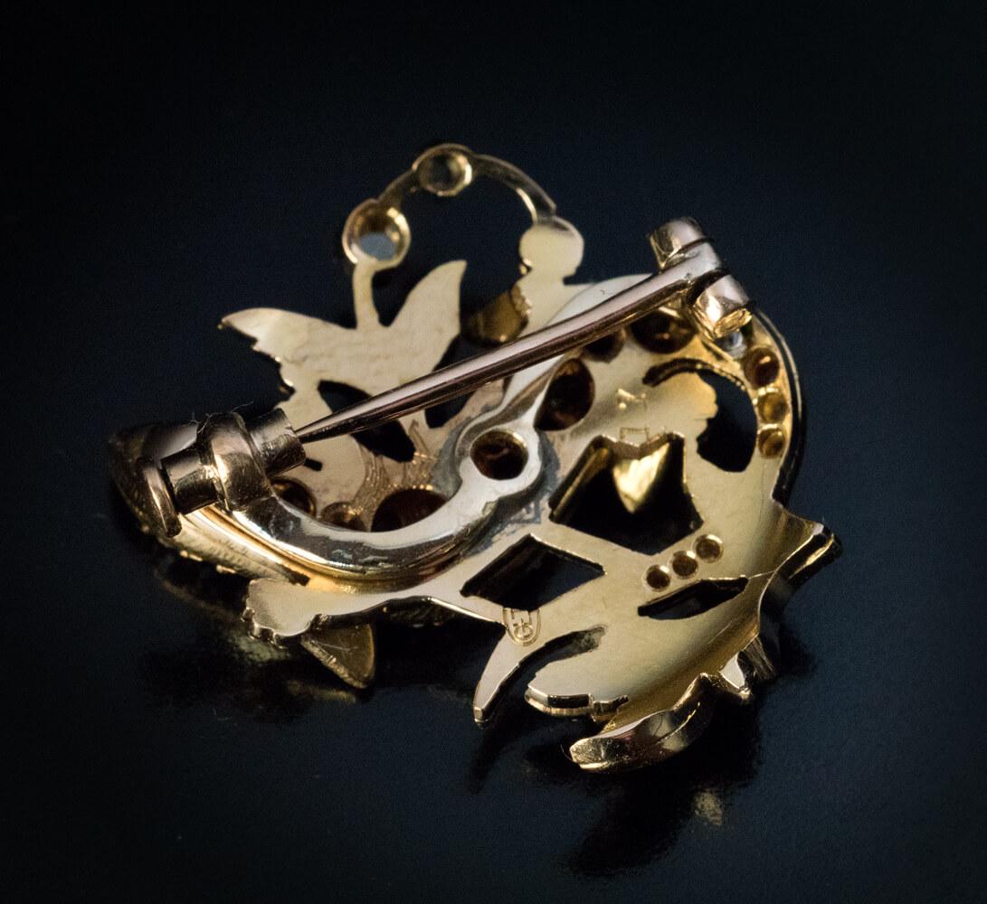 Broche lézard Art nouveau ancienne en diamant démantoïde et diamants Excellent état - En vente à Chicago, IL