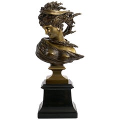 Art Nouveau Antique French Bronze Sculpture of Woman in Wind by Saibas