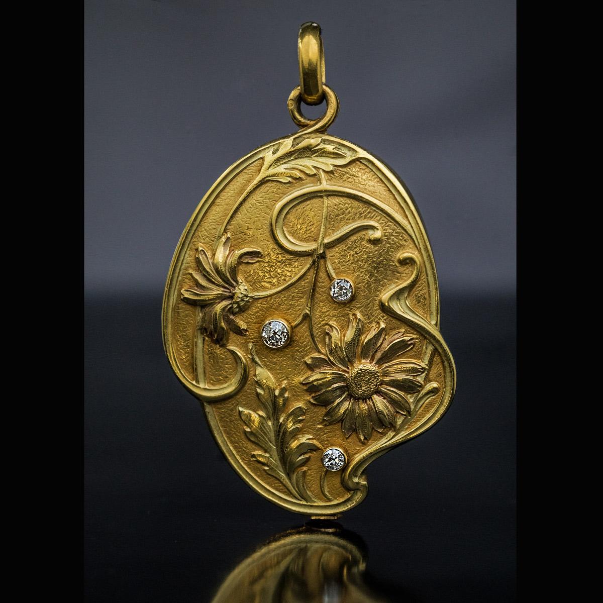 Women's or Men's French Art Nouveau Antique Diamond Gold Locket Pendant