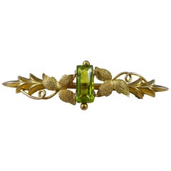 Art Nouveau Antique Gold and Peridot Brooch, Hallmarked Chester, 1908