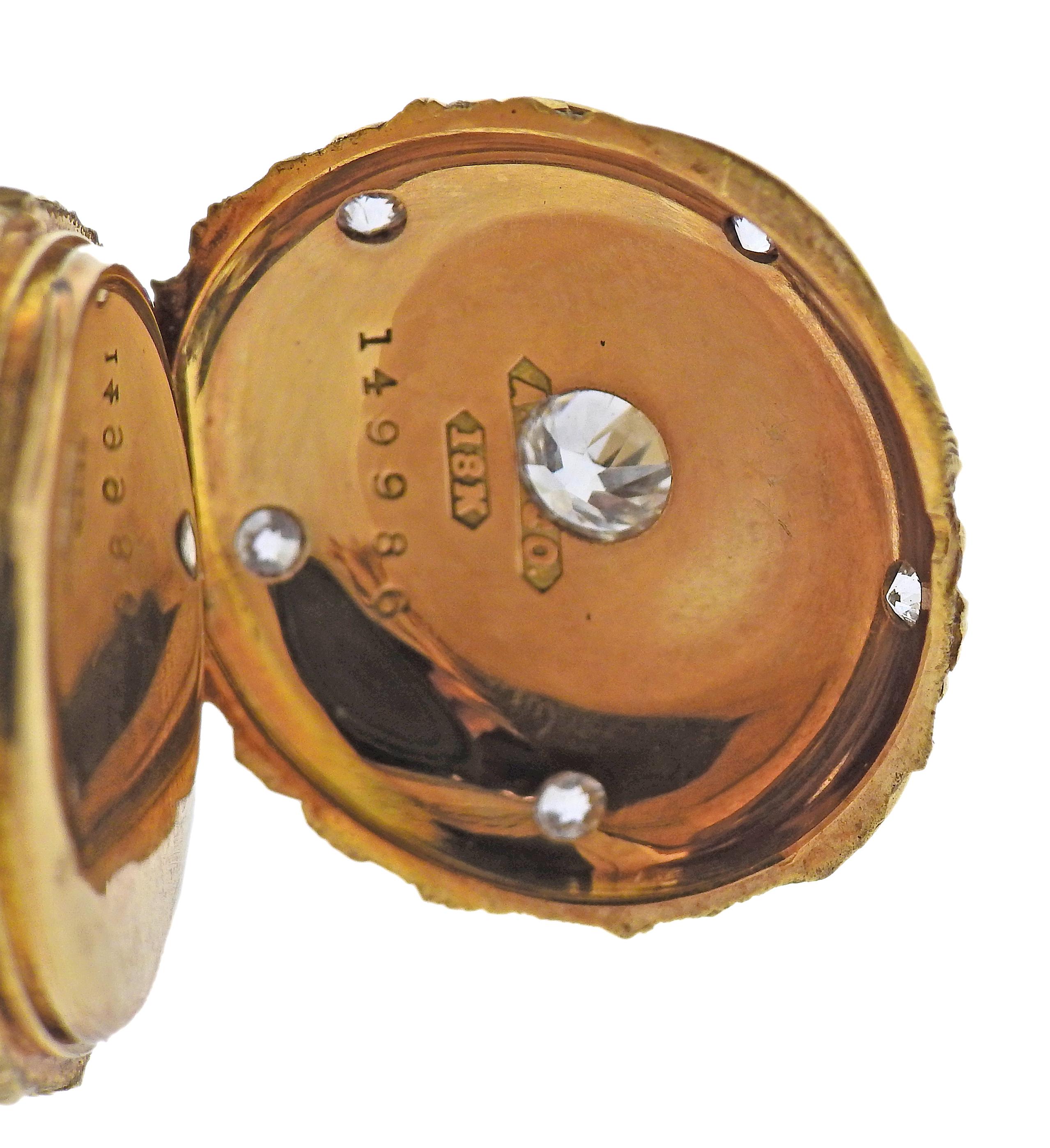 Jugendstil Antike Gold Diamant Revers Taschenuhr (Rundschliff) im Angebot