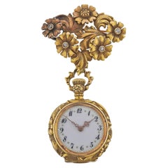 Art Nouveau Antique Gold Diamond Lapel Pocket Watch