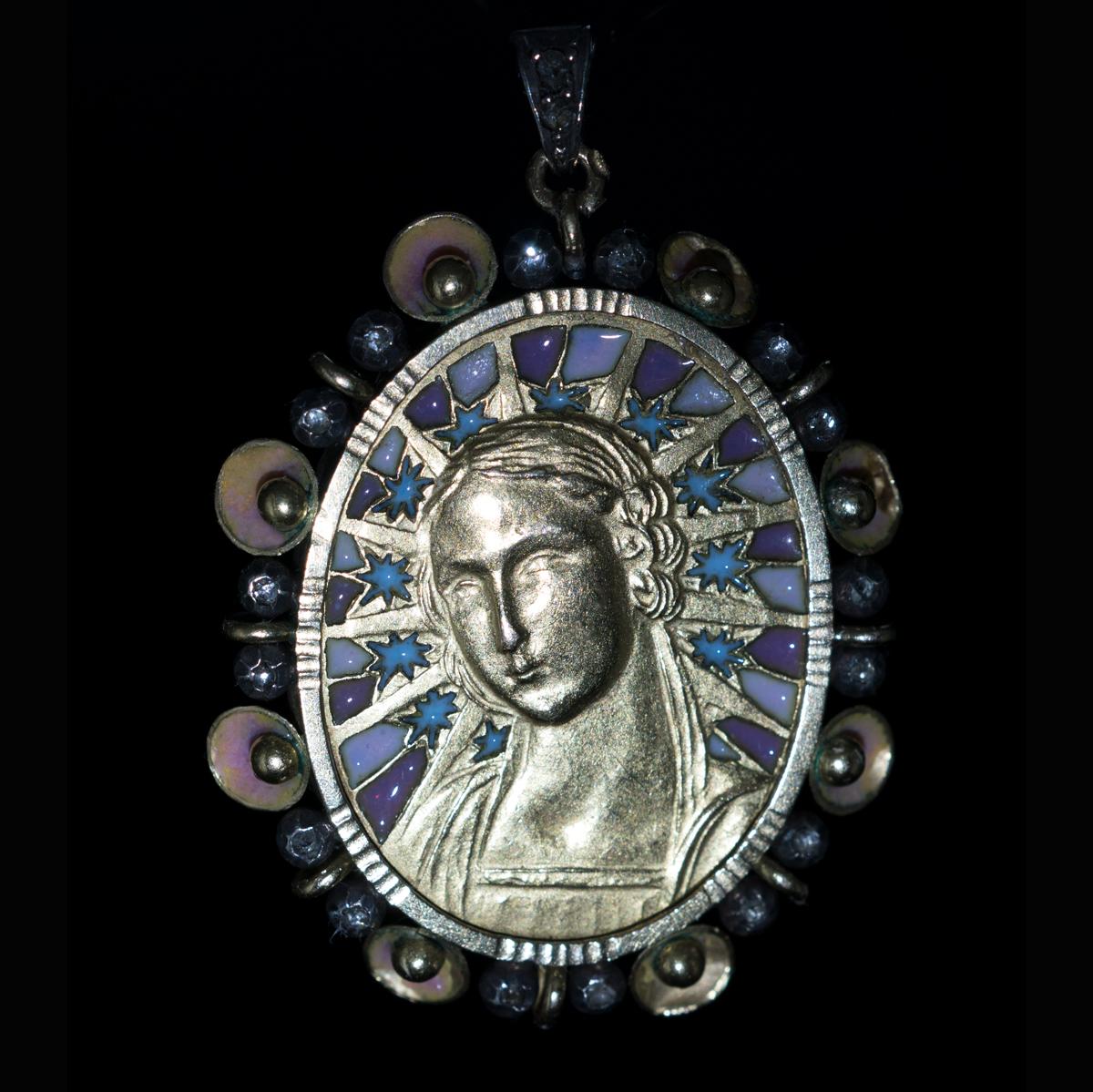 Art Nouveau Antique Gold Silver Diamond Enamel Madonna Pendant In Good Condition In Chicago, IL
