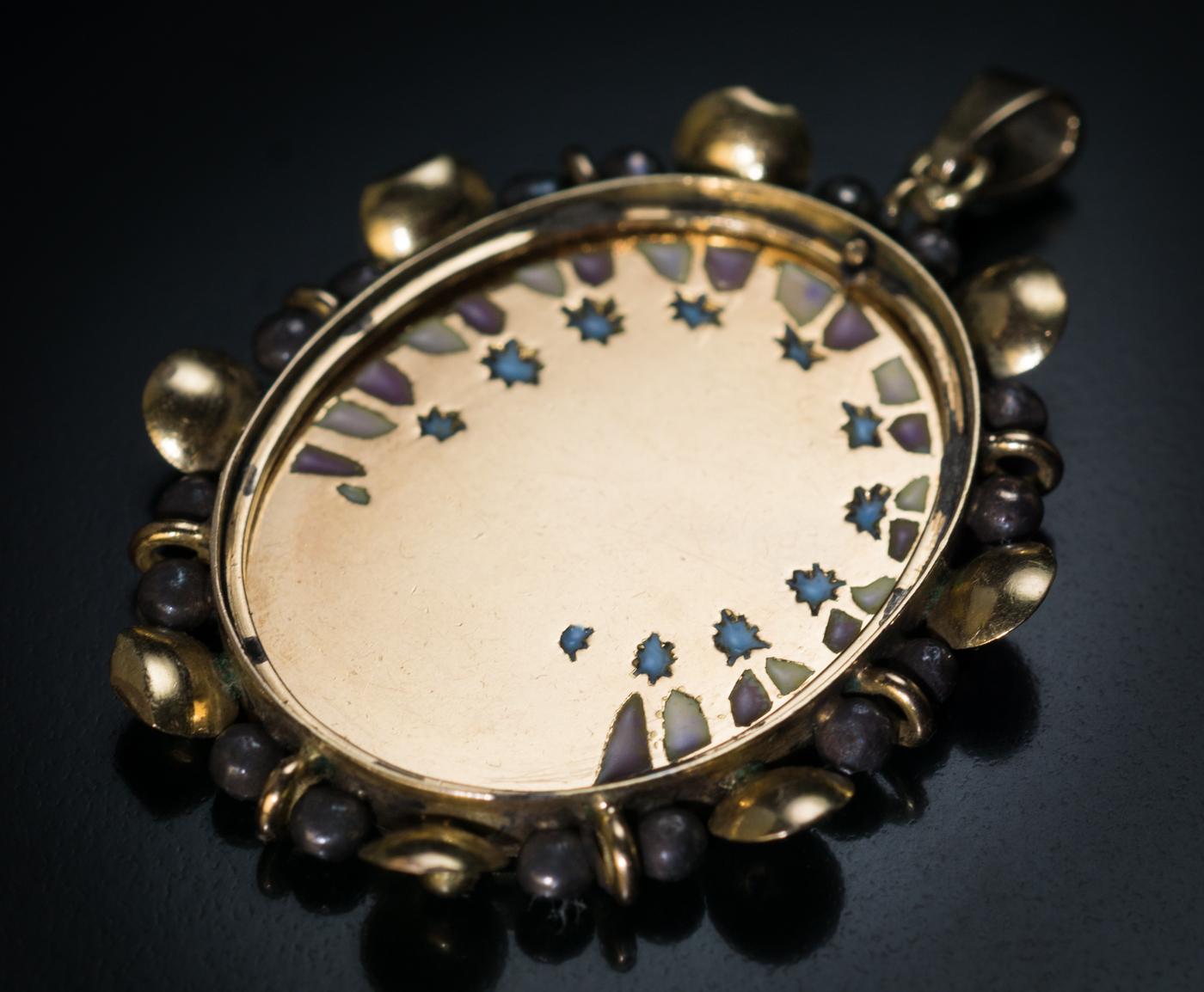 Women's or Men's Art Nouveau Antique Gold Silver Diamond Enamel Madonna Pendant