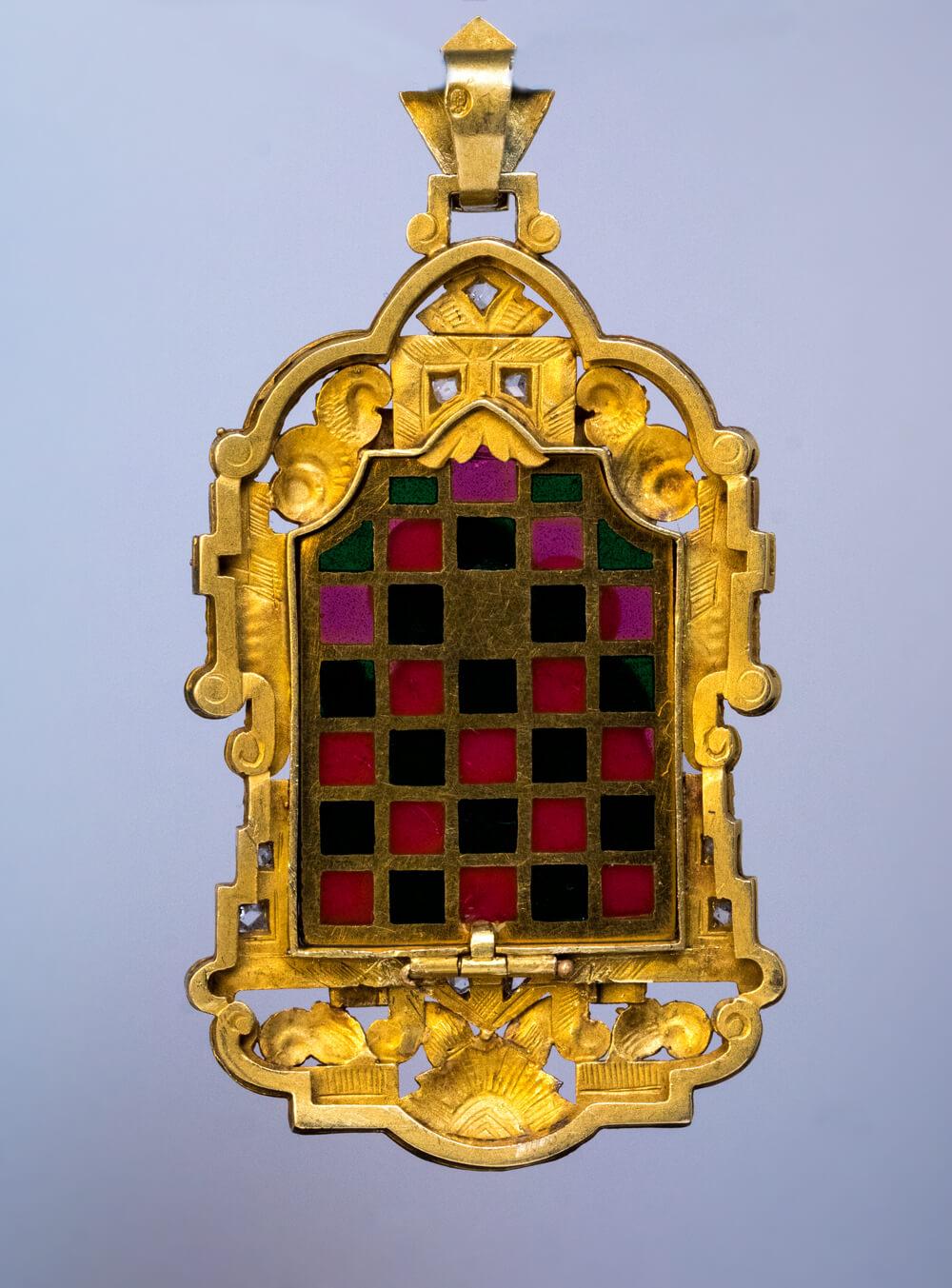 Women's or Men's Art Nouveau Antique Jeweled Gold and Enamel Pendant