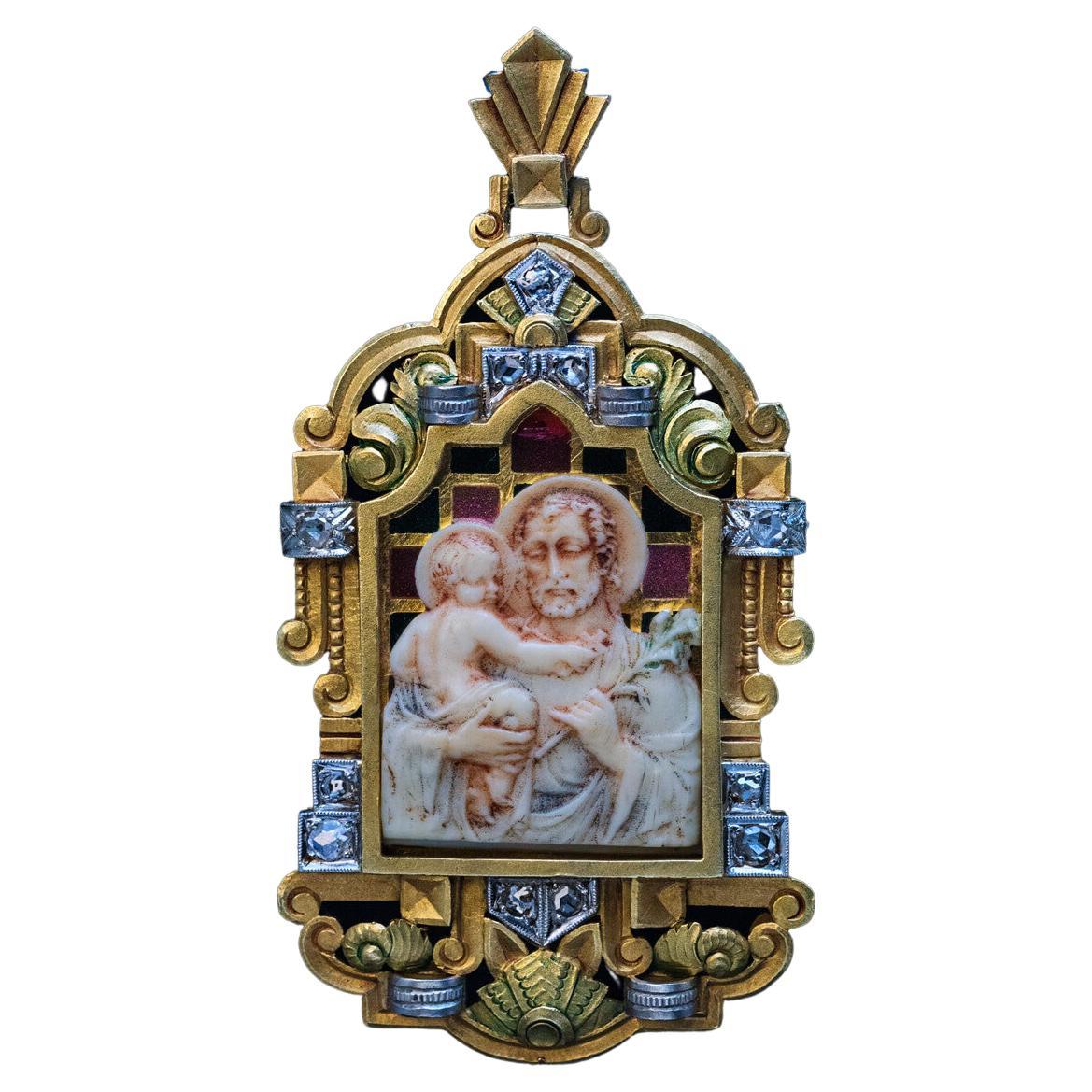Art Nouveau Antique Jeweled Gold and Enamel Pendant