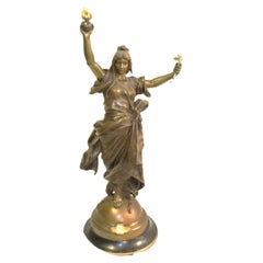 Art Nouveau Femme Bronze Antique 19ème siècle Grand