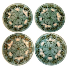 Art Nouveau Antique Majolica Villeroy & Boch  4 plates Late 19th Century