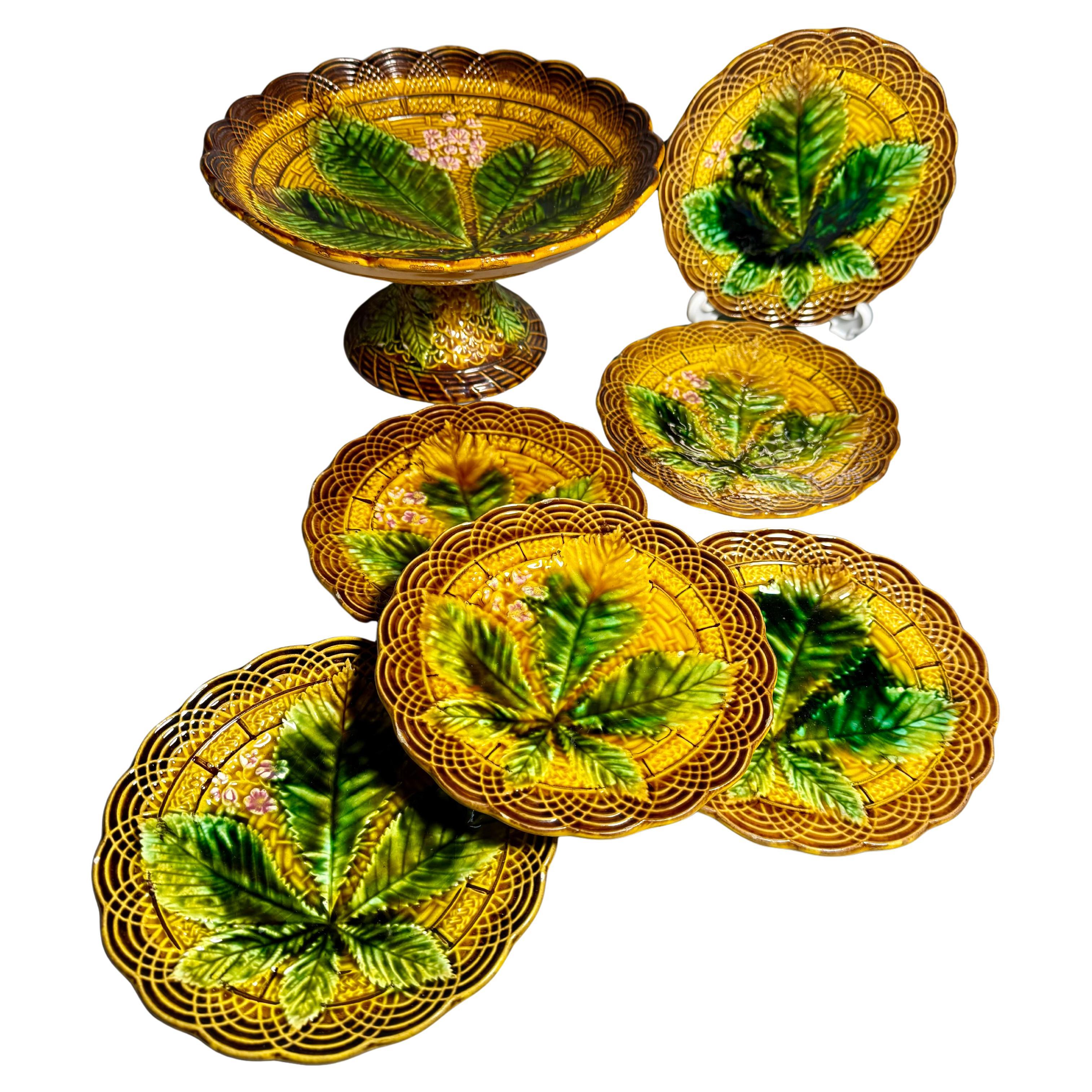 Art Nouveau Majolica Villeroy & Boch  Set  Fruit Stand Plates 1880