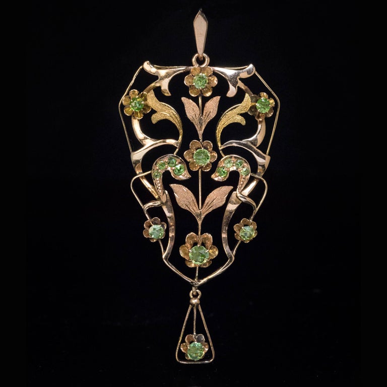 Art Nouveau Antique Russian Demantoid Gold Pendant For Sale at 1stDibs