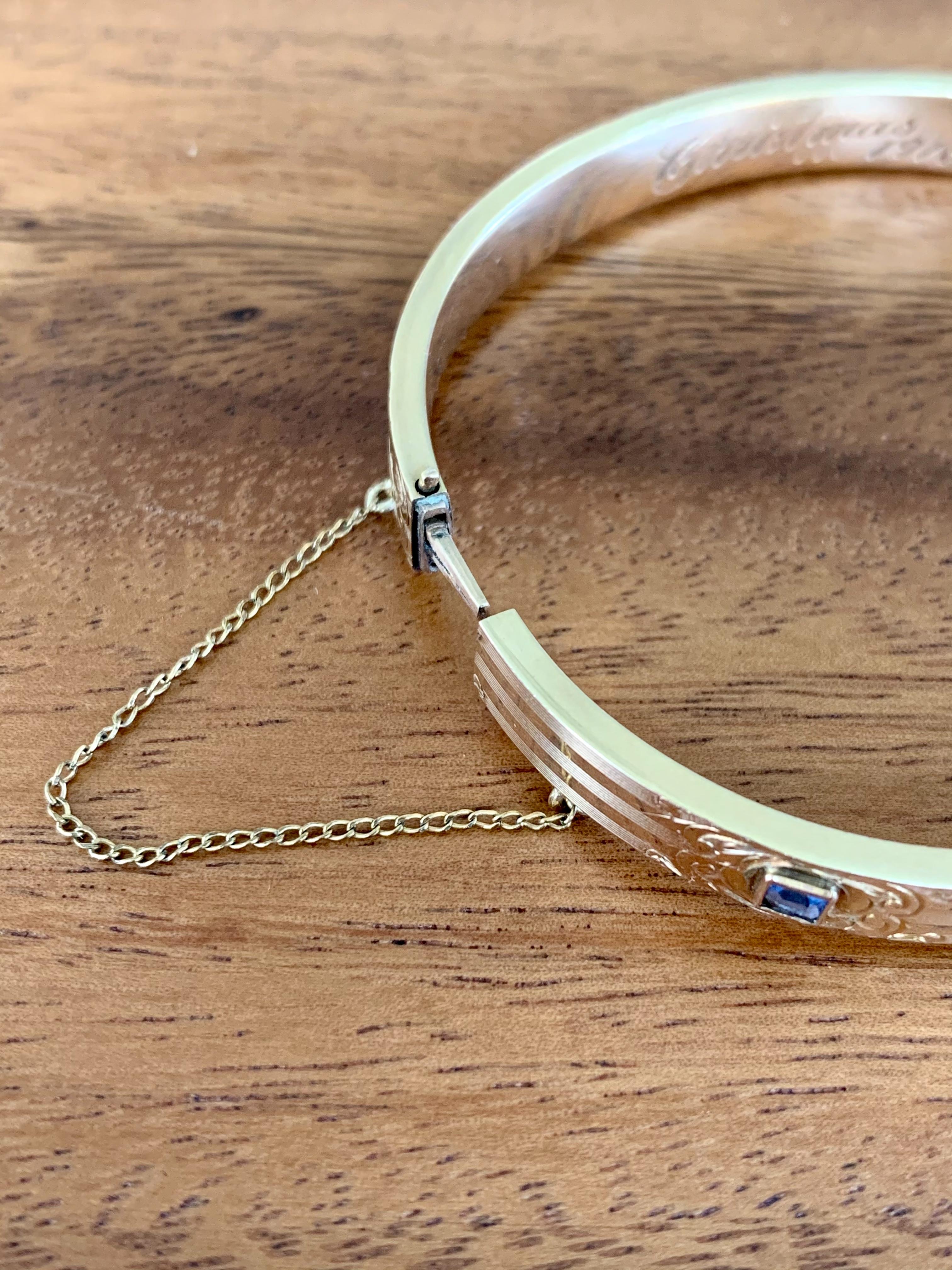 Art Nouveau Antique Sapphire 14 Karat Yellow Gold Bangle 4