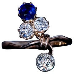 Art Nouveau Antique Sapphire Diamond Gold Flower Ring