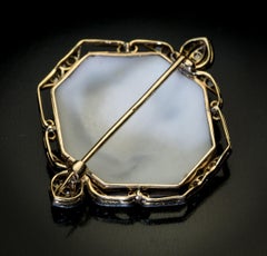 Art Nouveau Antique Shell Cameo Diamond Platinum Gold Brooch