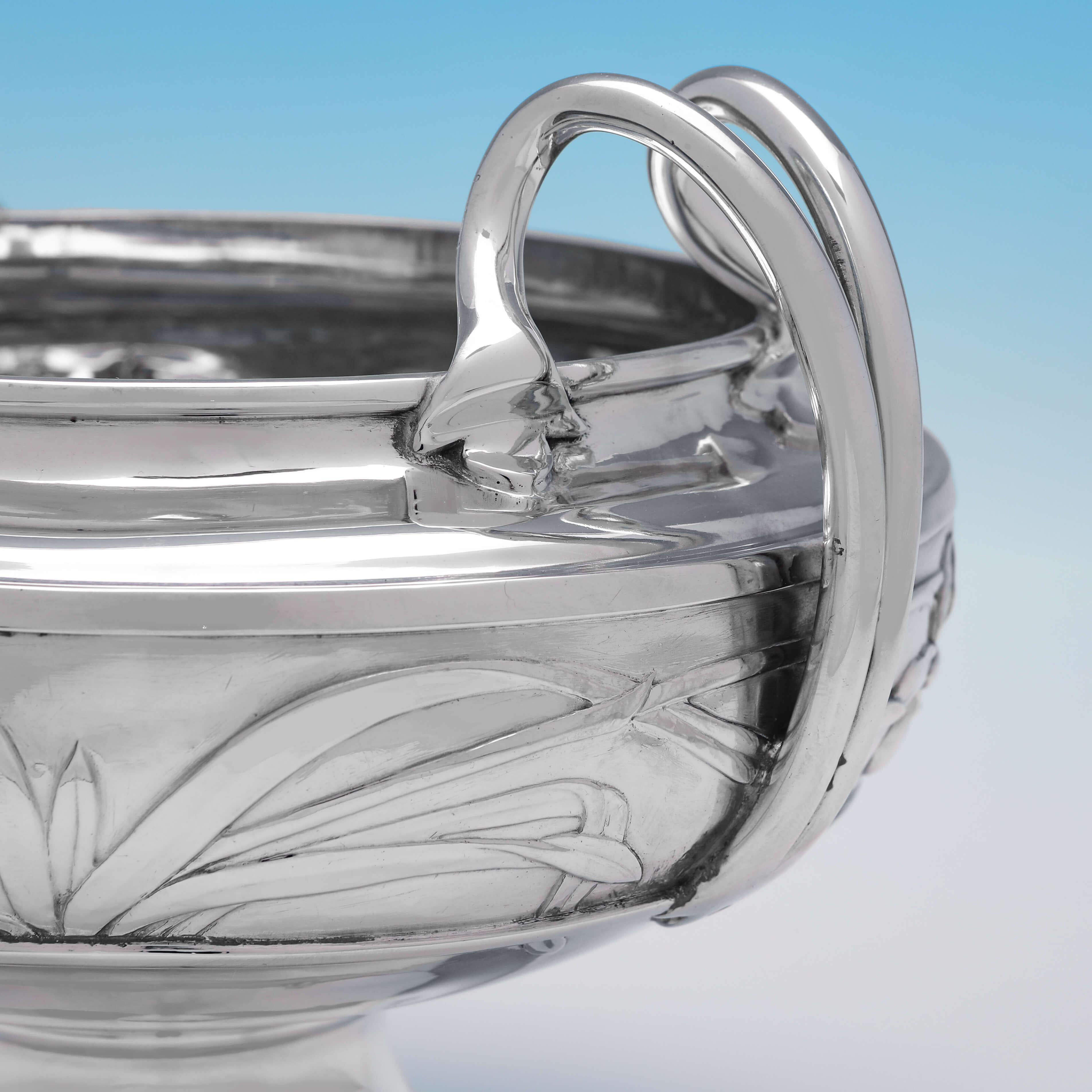 English Art Nouveau Antique Sterling Silver Bowl - London 1907 For Sale