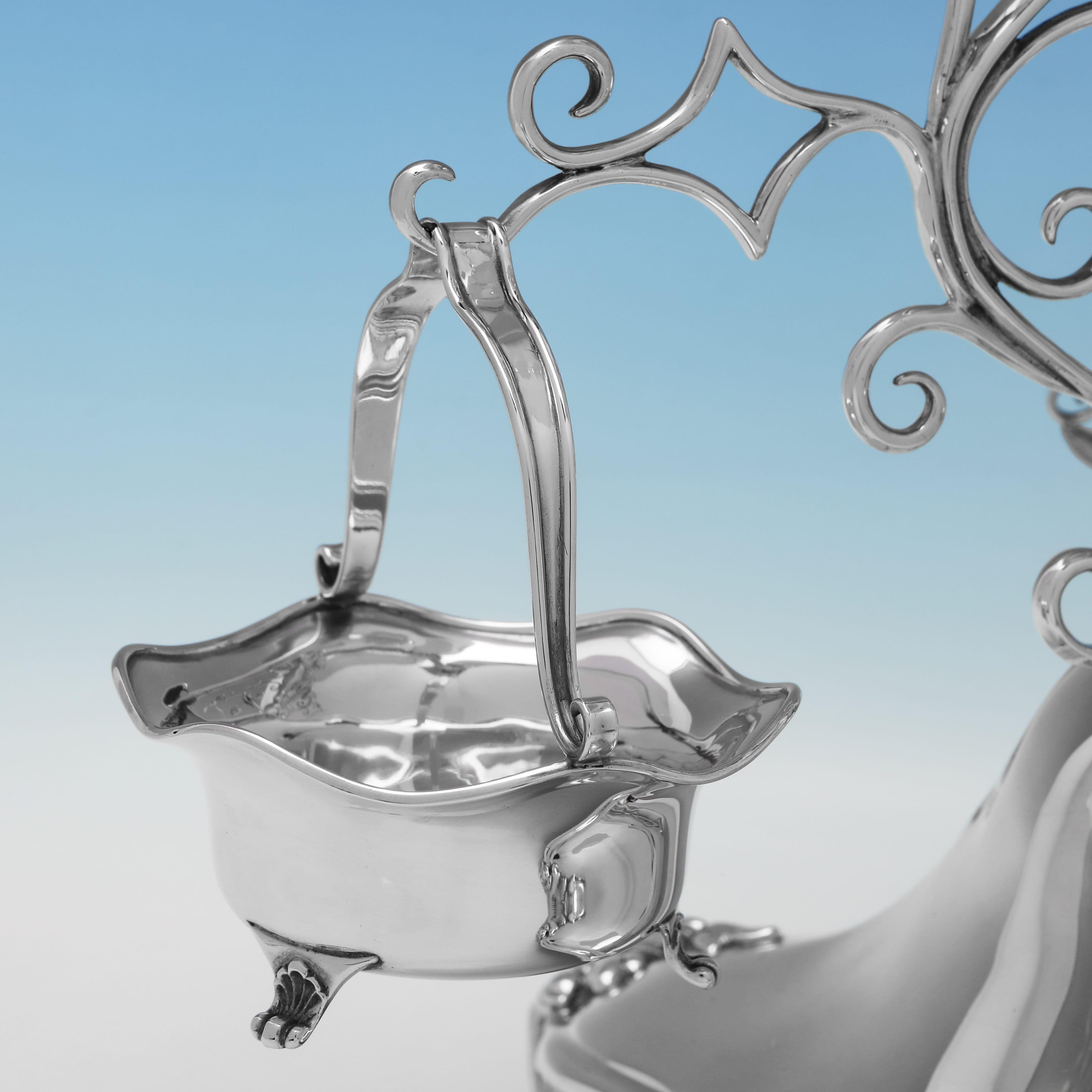 English Art Nouveau Antique Sterling Silver Flower Epergne or Centrepiece - Made in 1909 For Sale