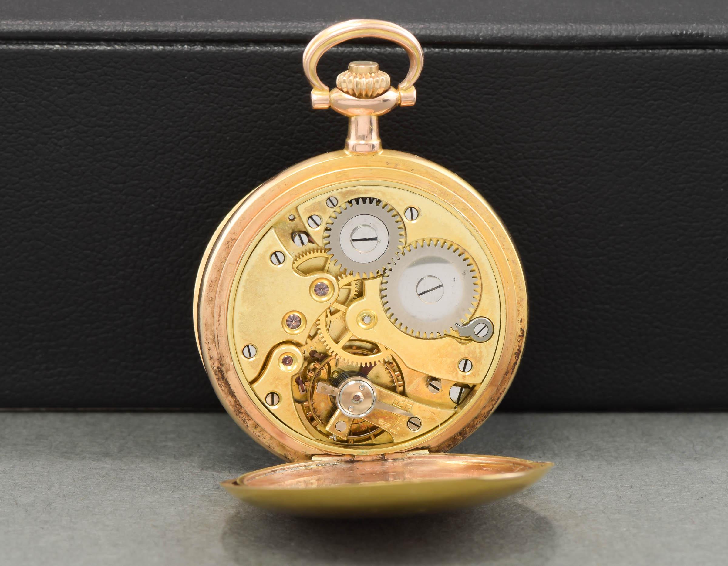 Art Nouveau Antique Swiss 14K Gold Pocket Watch with Old Cut Diamonds in Box 6