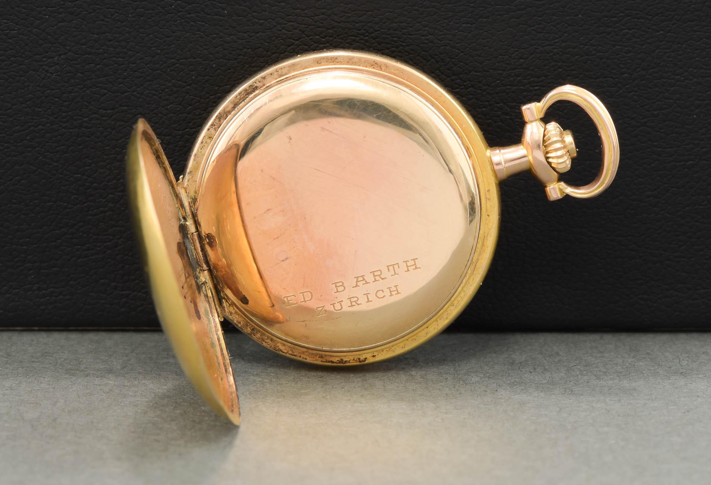 Art Nouveau Antique Swiss 14K Gold Pocket Watch with Old Cut Diamonds in Box 8