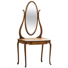 Art Nouveau Antique Tiger Oak Vanity with Mirror