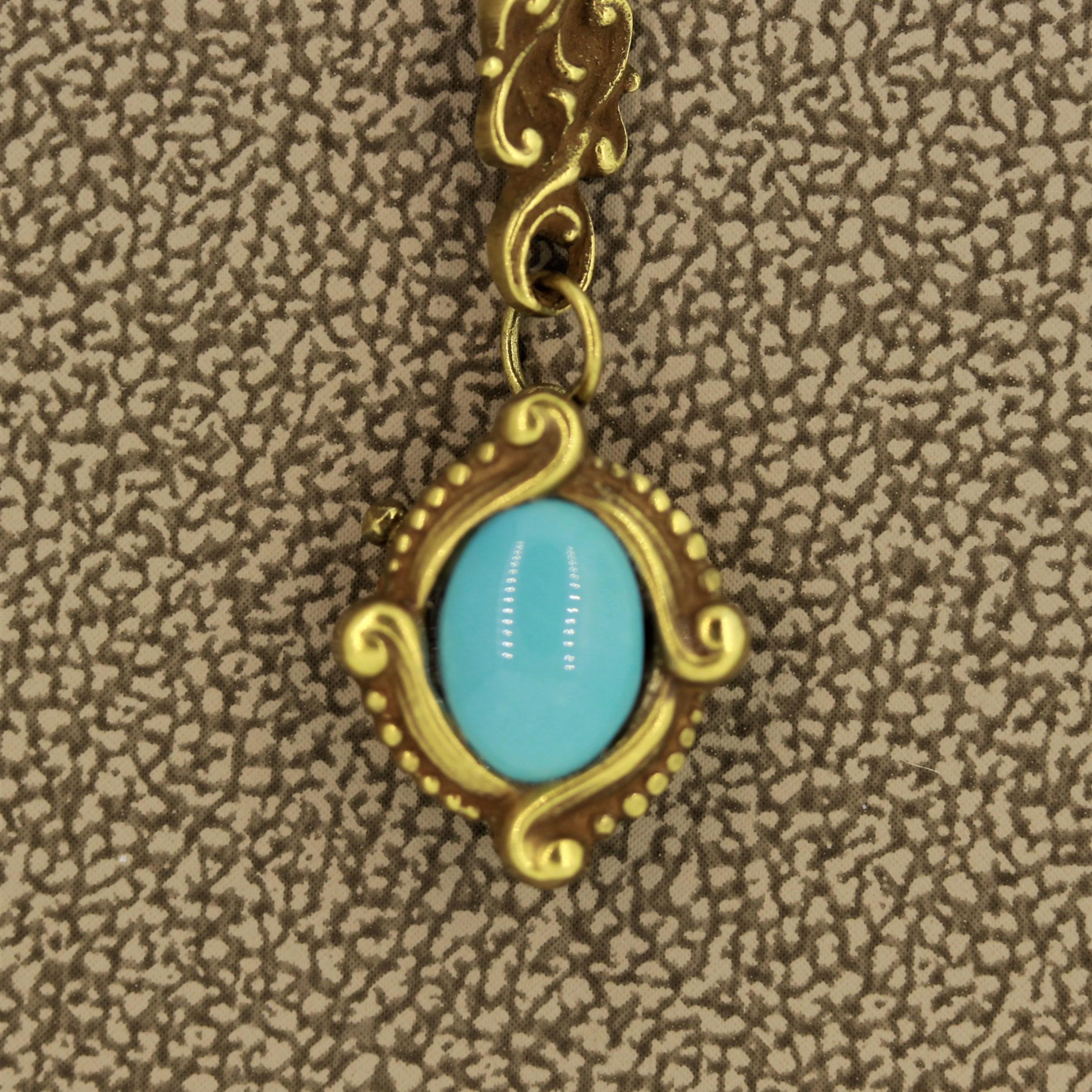 Women's Art Nouveau Antique Turquoise Gold Filigree Bracelet For Sale
