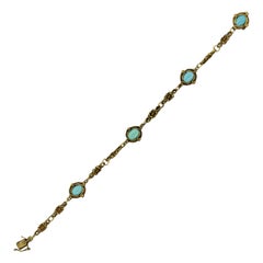 Art Nouveau Antique Turquoise Gold Filigree Bracelet