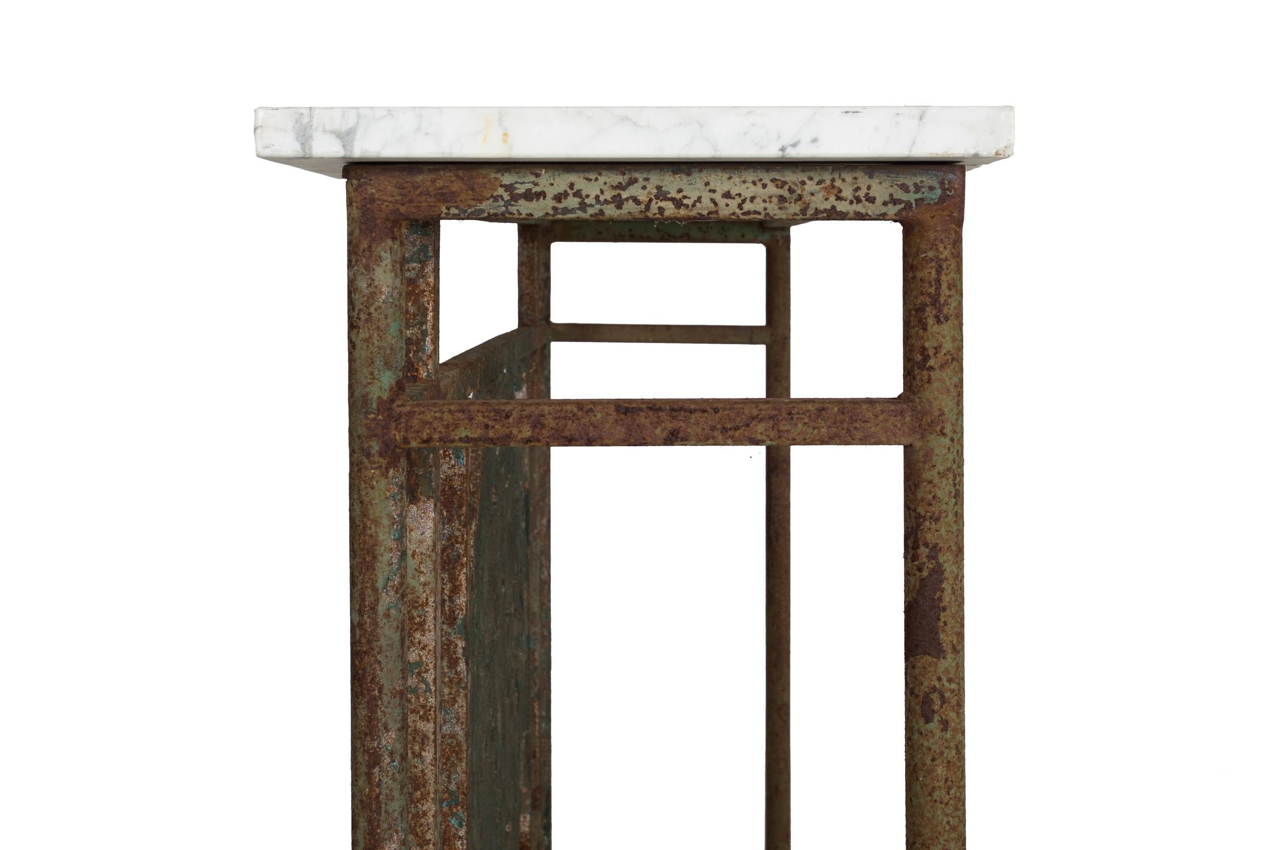 Art Nouveau Antique Wrought and Cast Iron Console Pier Table w/ Marble Top 7