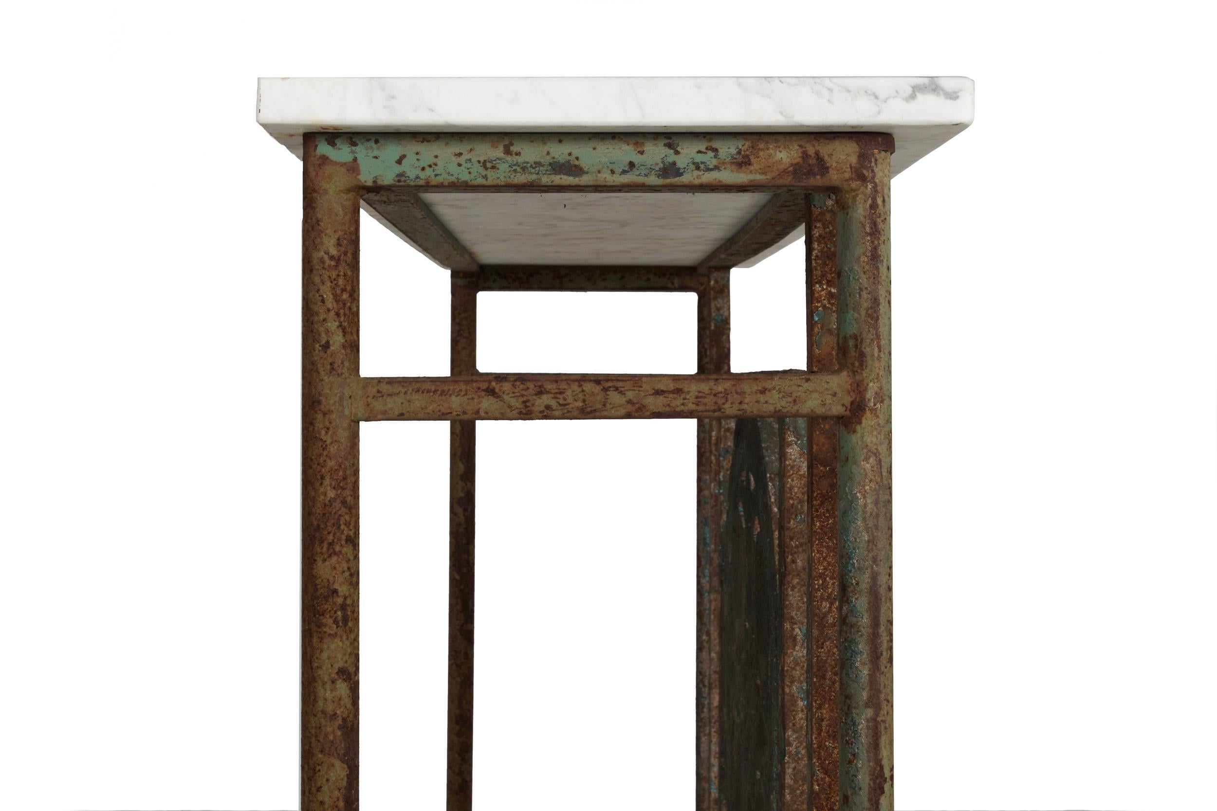 Art Nouveau Antique Wrought and Cast Iron Console Pier Table w/ Marble Top 8