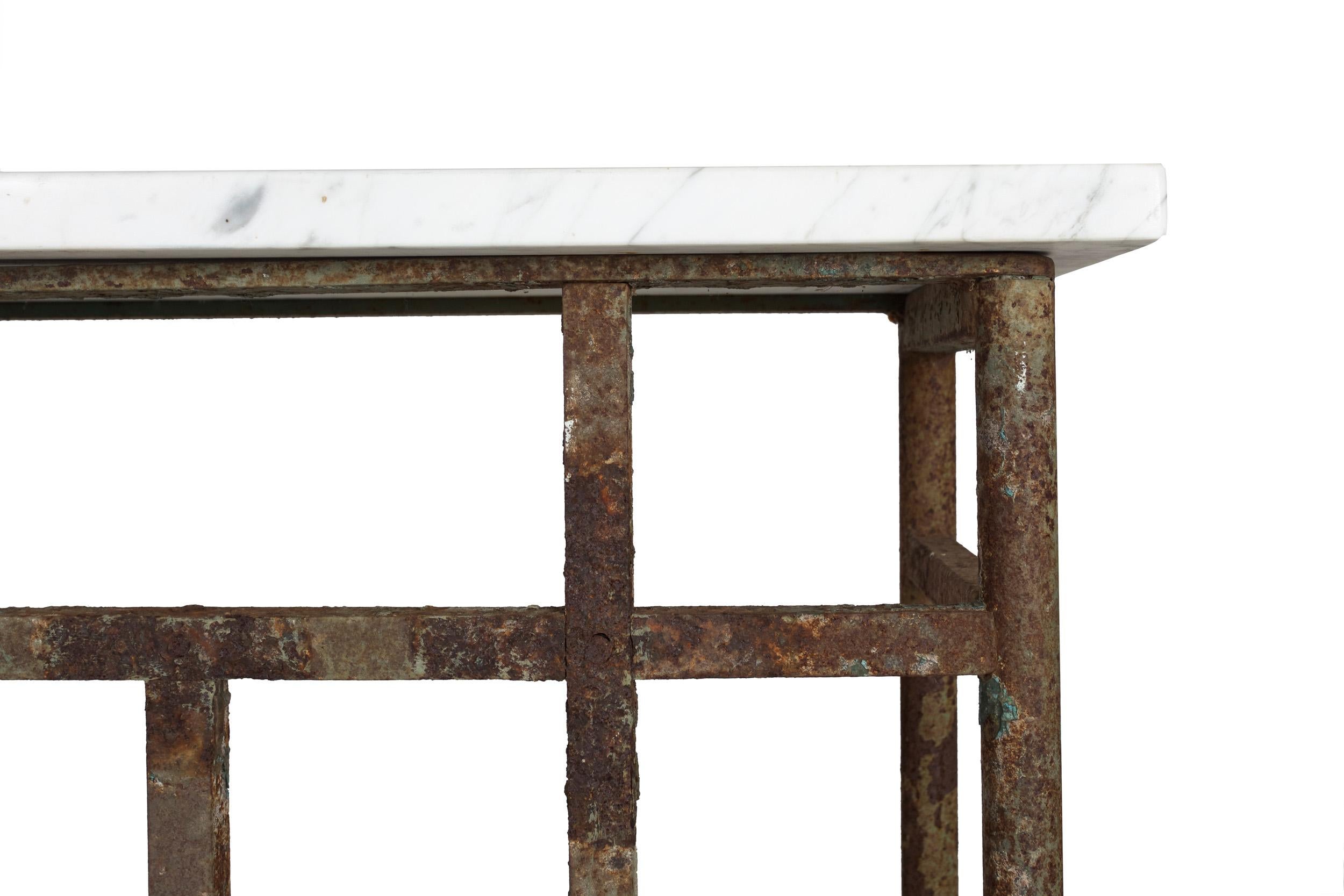 Art Nouveau Antique Wrought and Cast Iron Console Pier Table w/ Marble Top 12