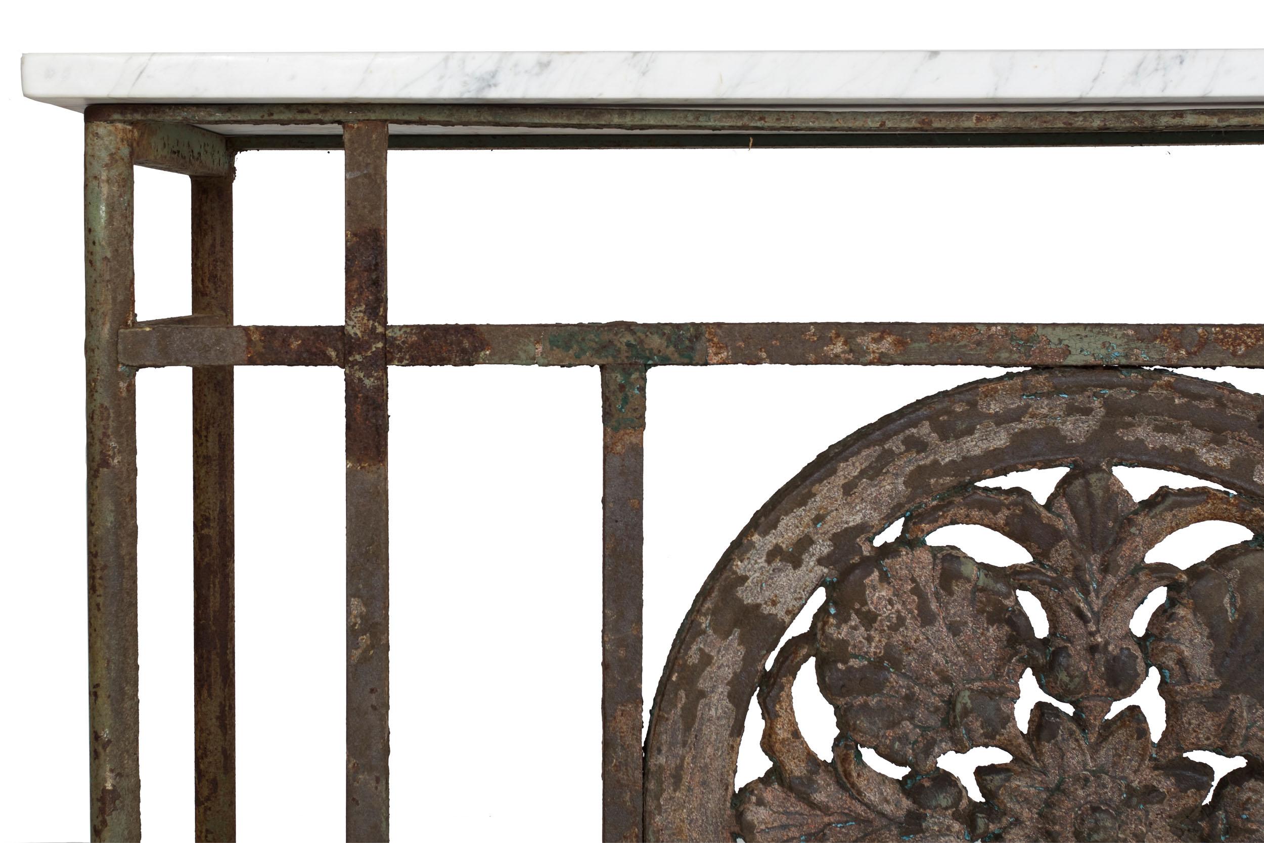 Art Nouveau Antique Wrought and Cast Iron Console Pier Table w/ Marble Top 2