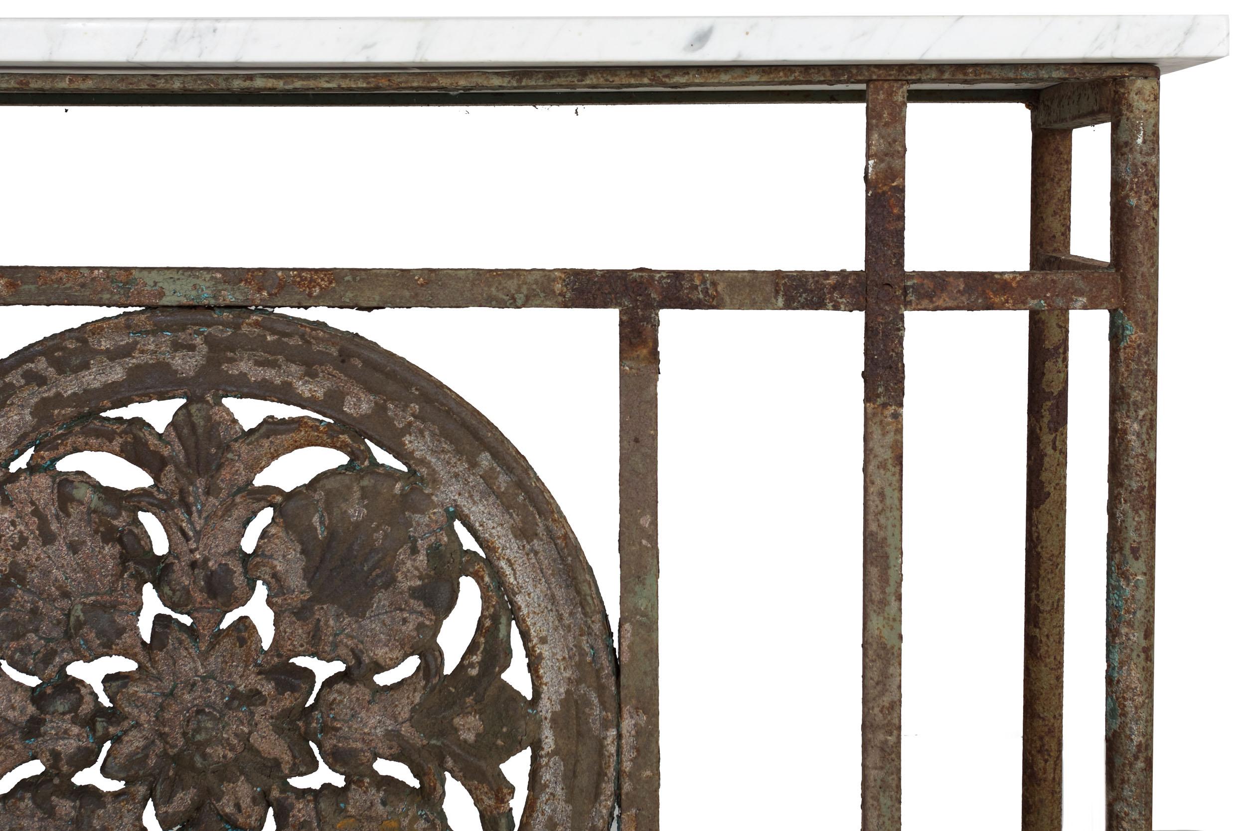 Art Nouveau Antique Wrought and Cast Iron Console Pier Table w/ Marble Top 3