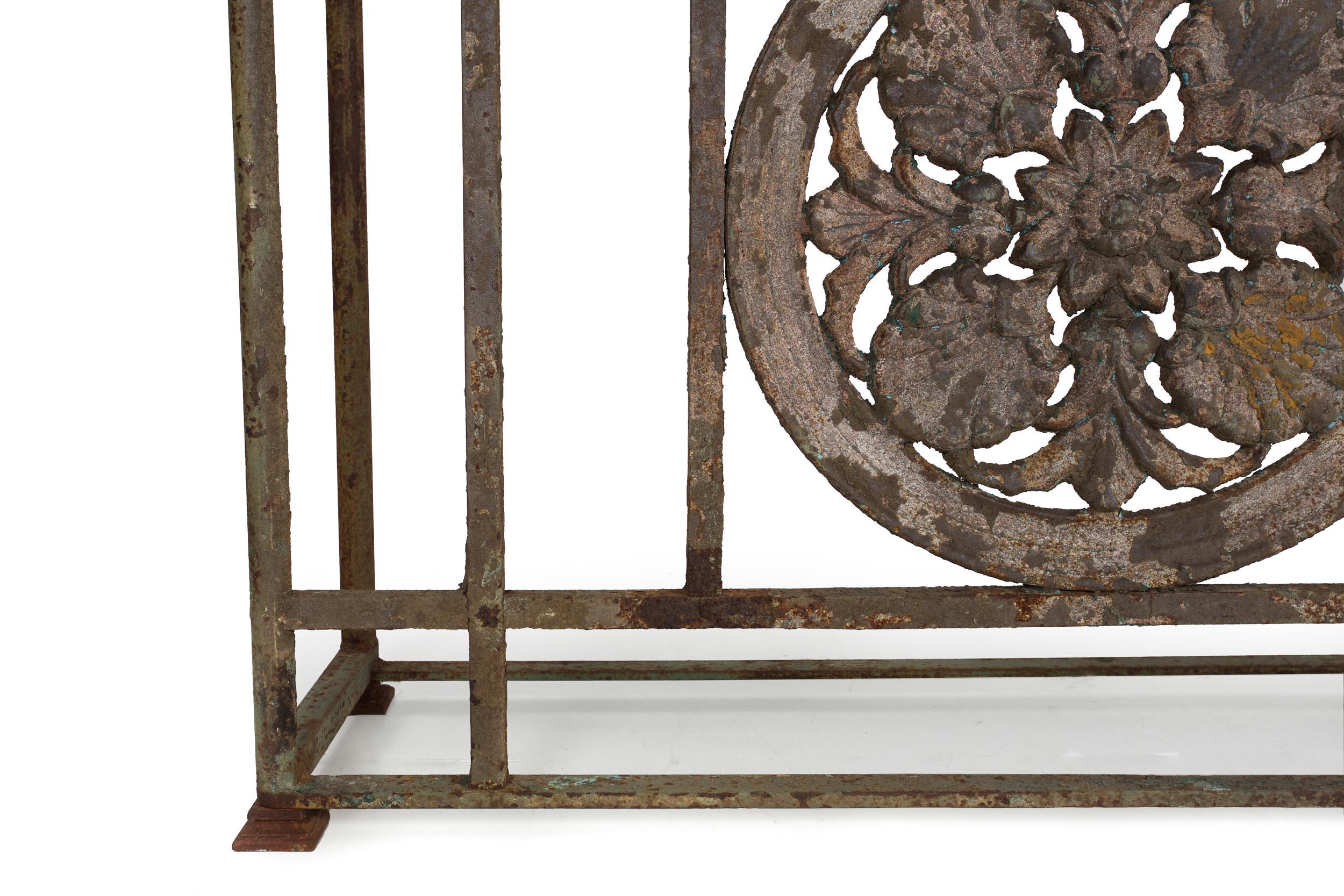 Art Nouveau Antique Wrought and Cast Iron Console Pier Table w/ Marble Top 4